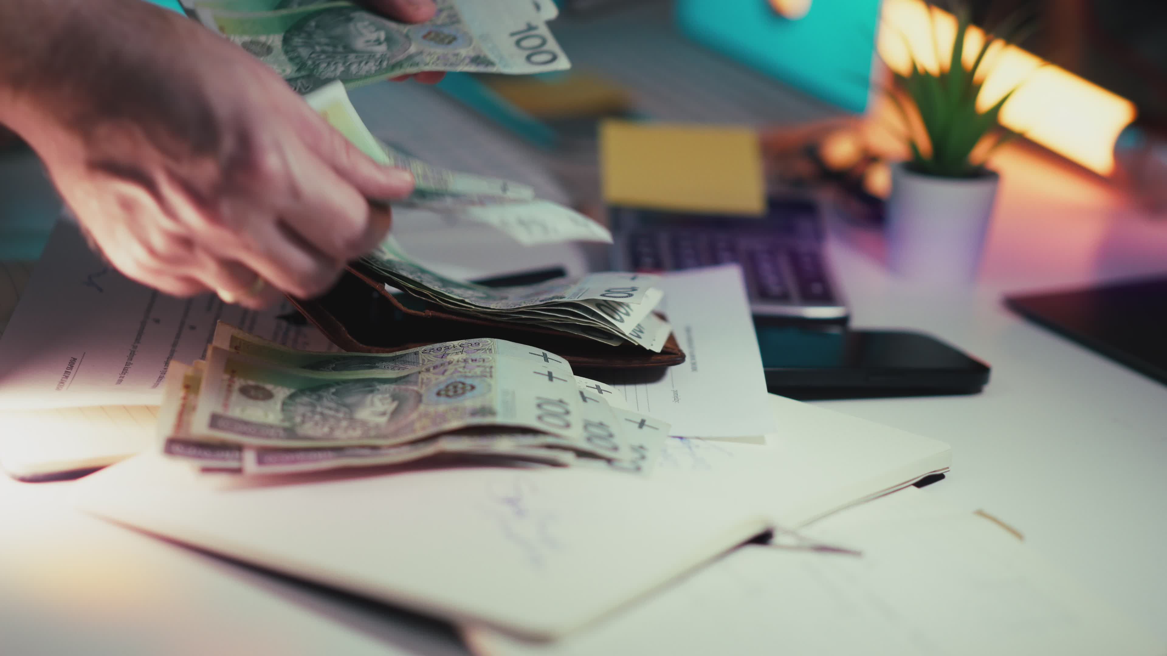 Counting Polish Currency at a Desk Scene Free Stock Video Footage ...