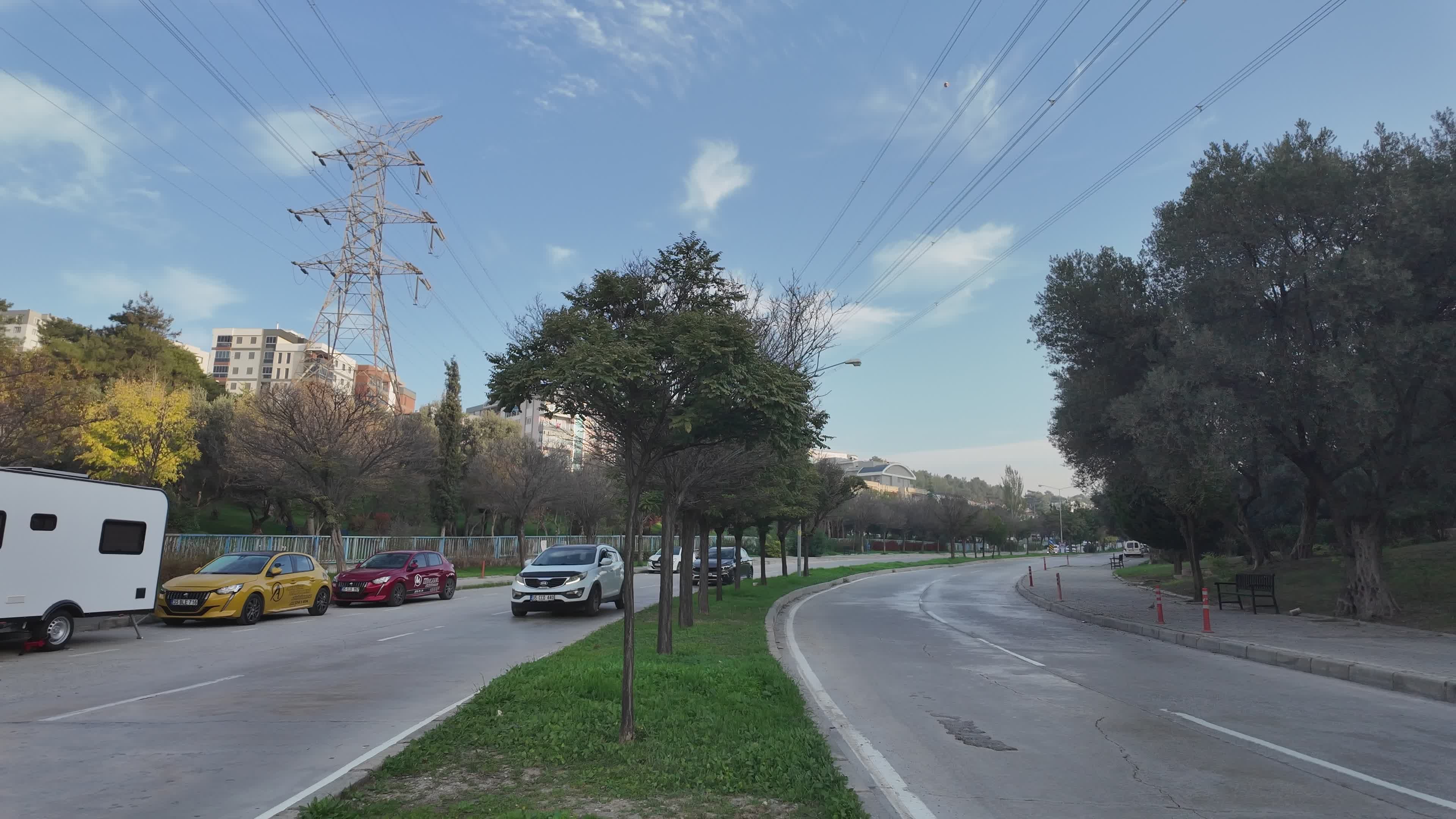 Serene Urban Roadway with Power Lines Free Stock Video Footage, Royalty ...