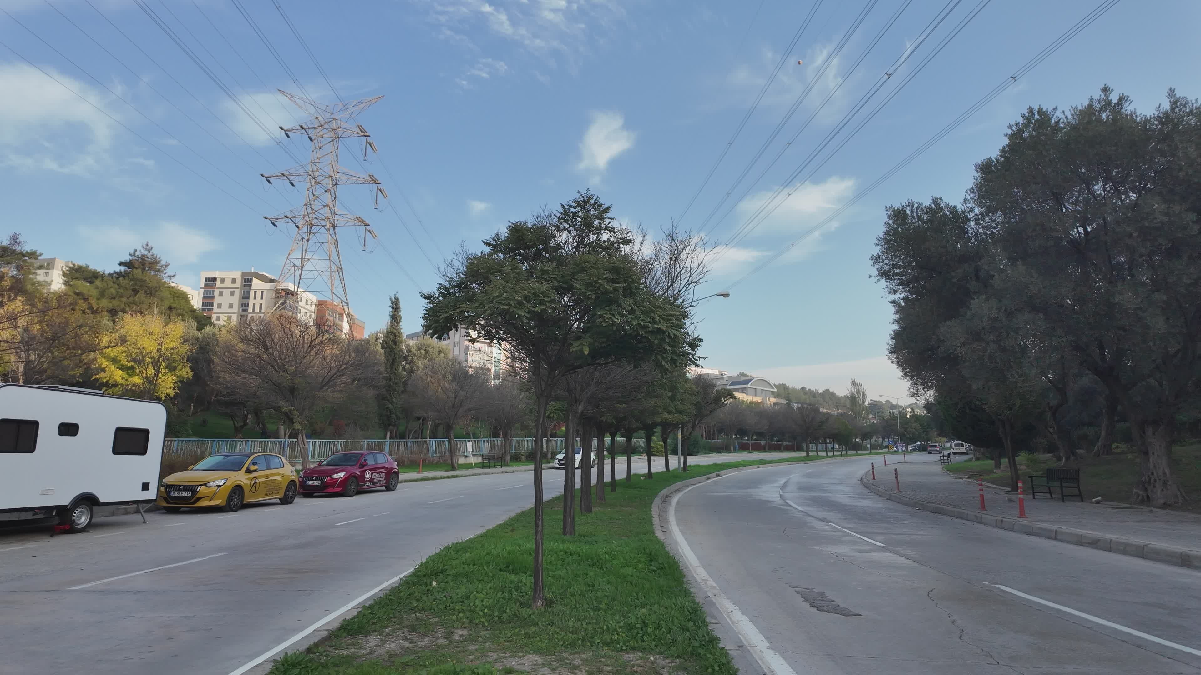 Quiet Suburban Road with Overhead Power Lines Free Stock Video Footage ...