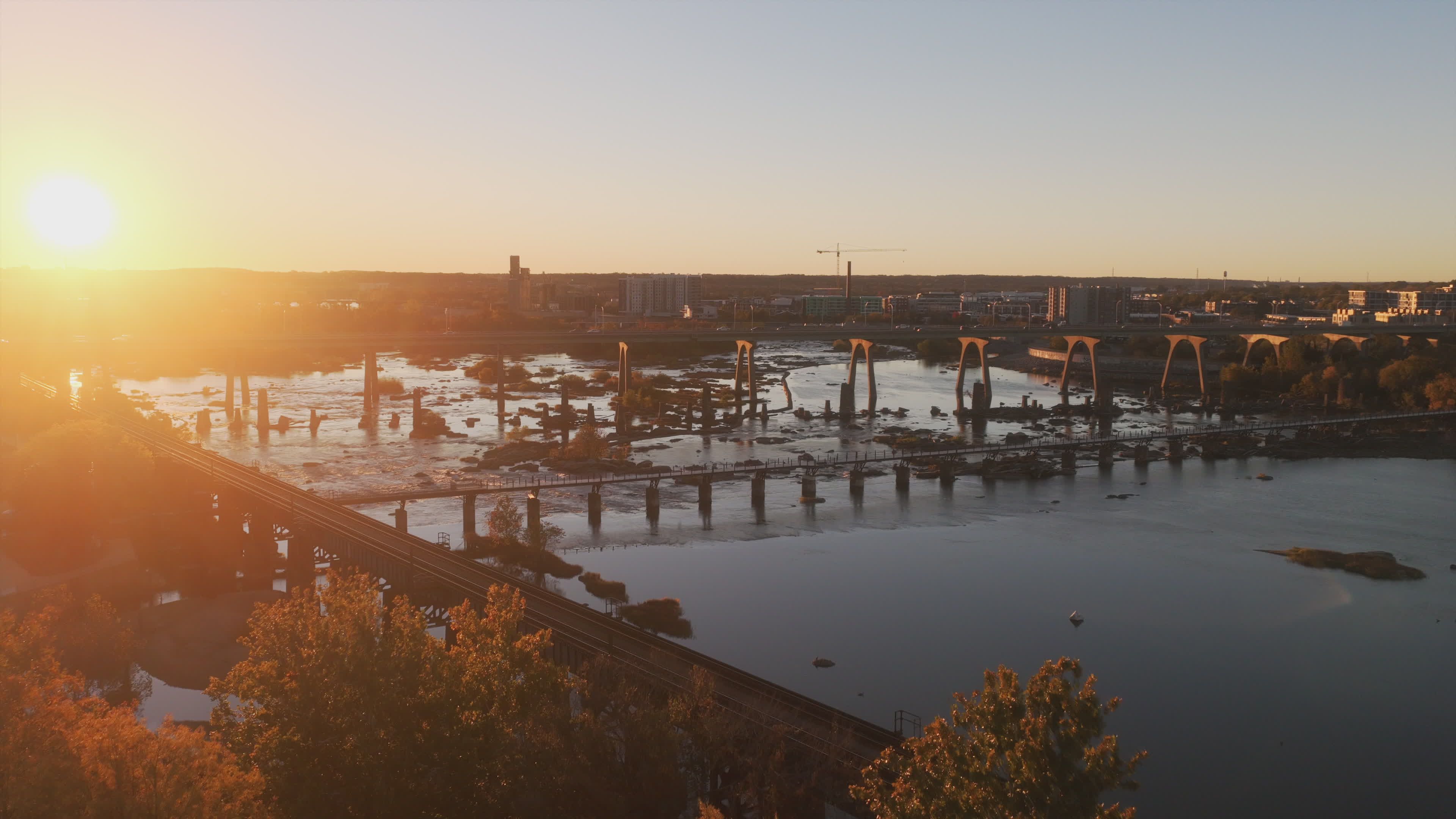 Aerial View of Richmond Bridges at Sunrise Free Stock Video Footage ...