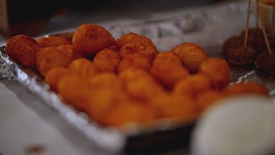 delicious spicy arancini balls on tray