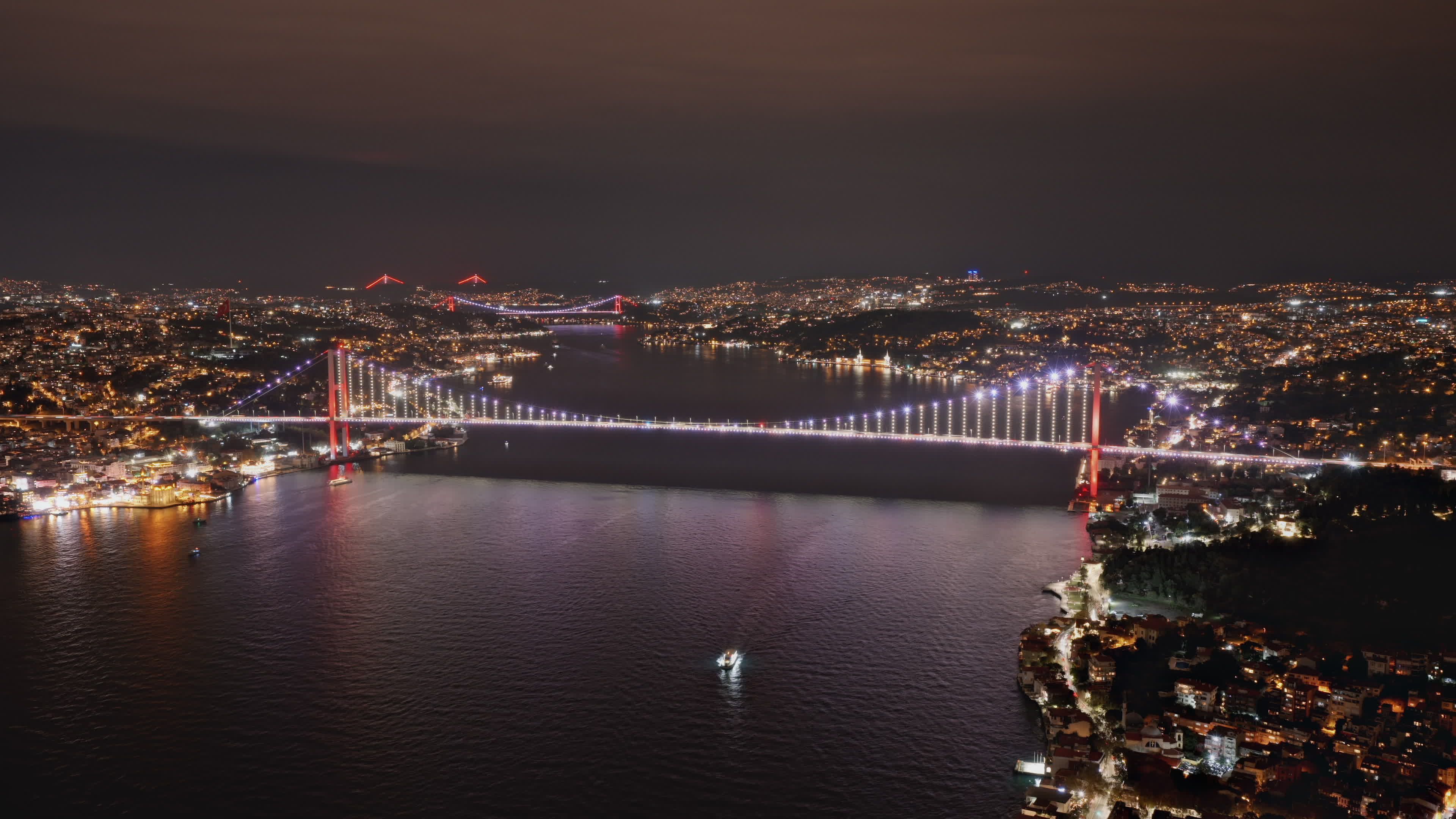 Aerial Night View of Bosphorus Bridge, Istanbul Free Stock Video ...