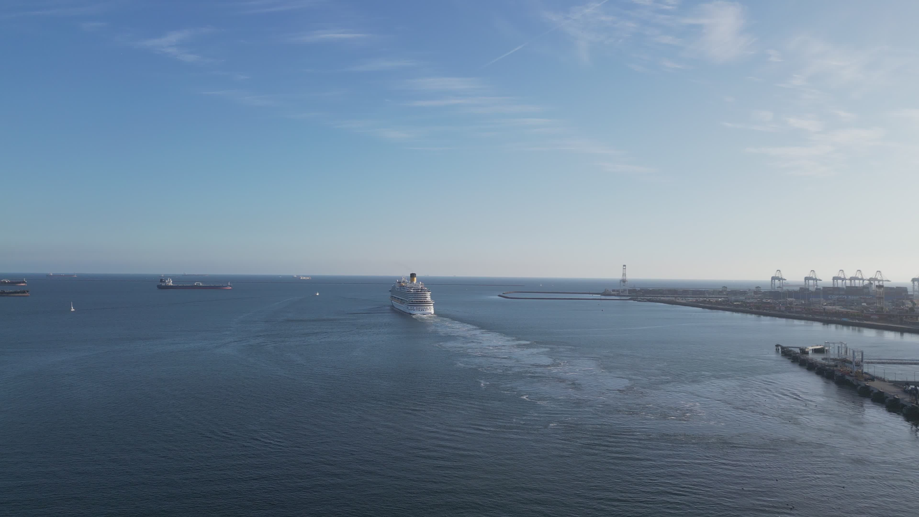 Aerial View of Cruise Ship Departing Harbor Free Stock Video Footage ...