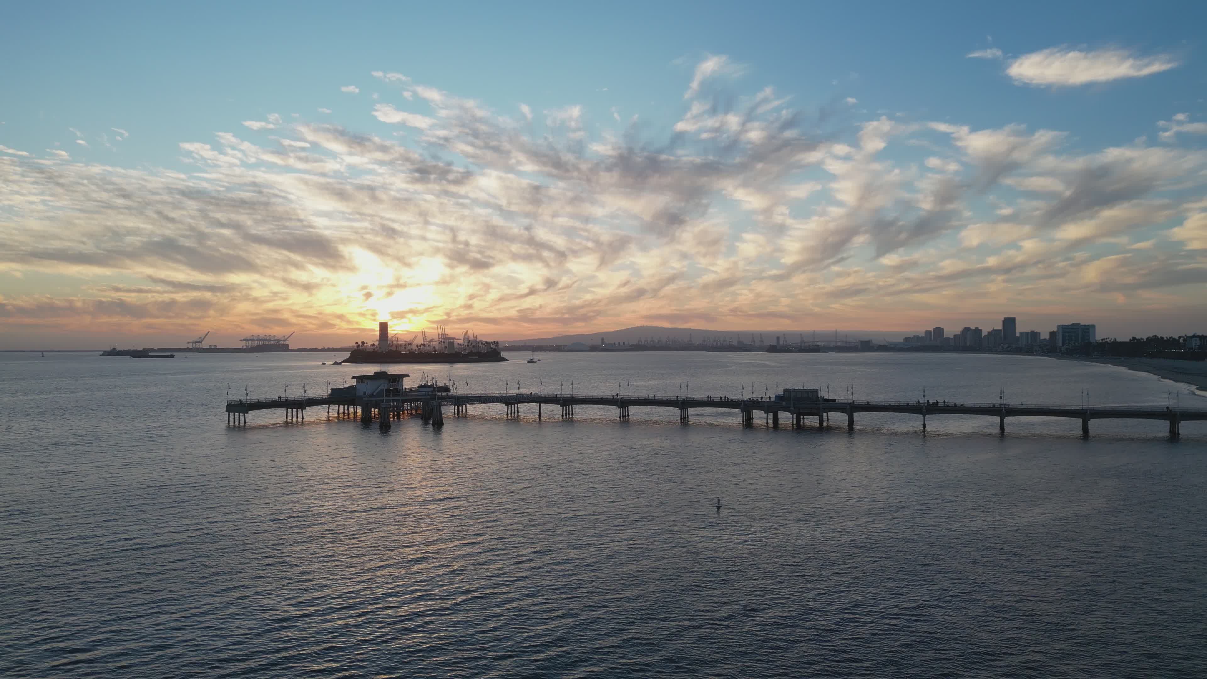 Aerial View of Long Beach Pier at Sunset Free Stock Video Footage ...