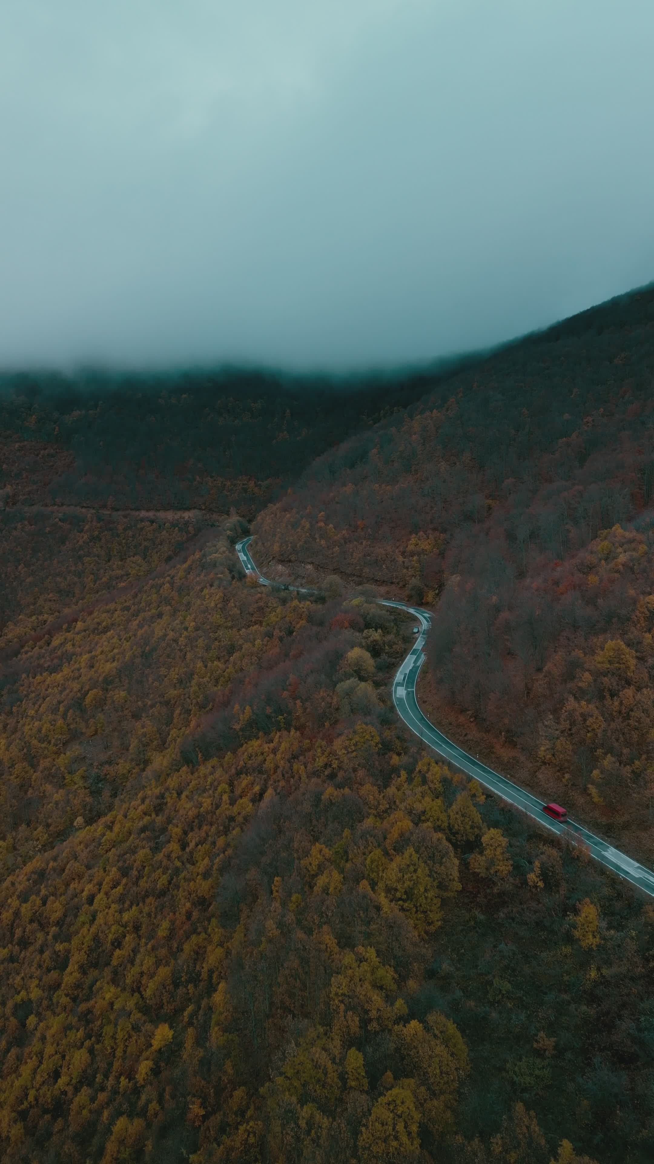 Aerial View of Serene Autumn Mountain Road Free Stock Video Footage ...