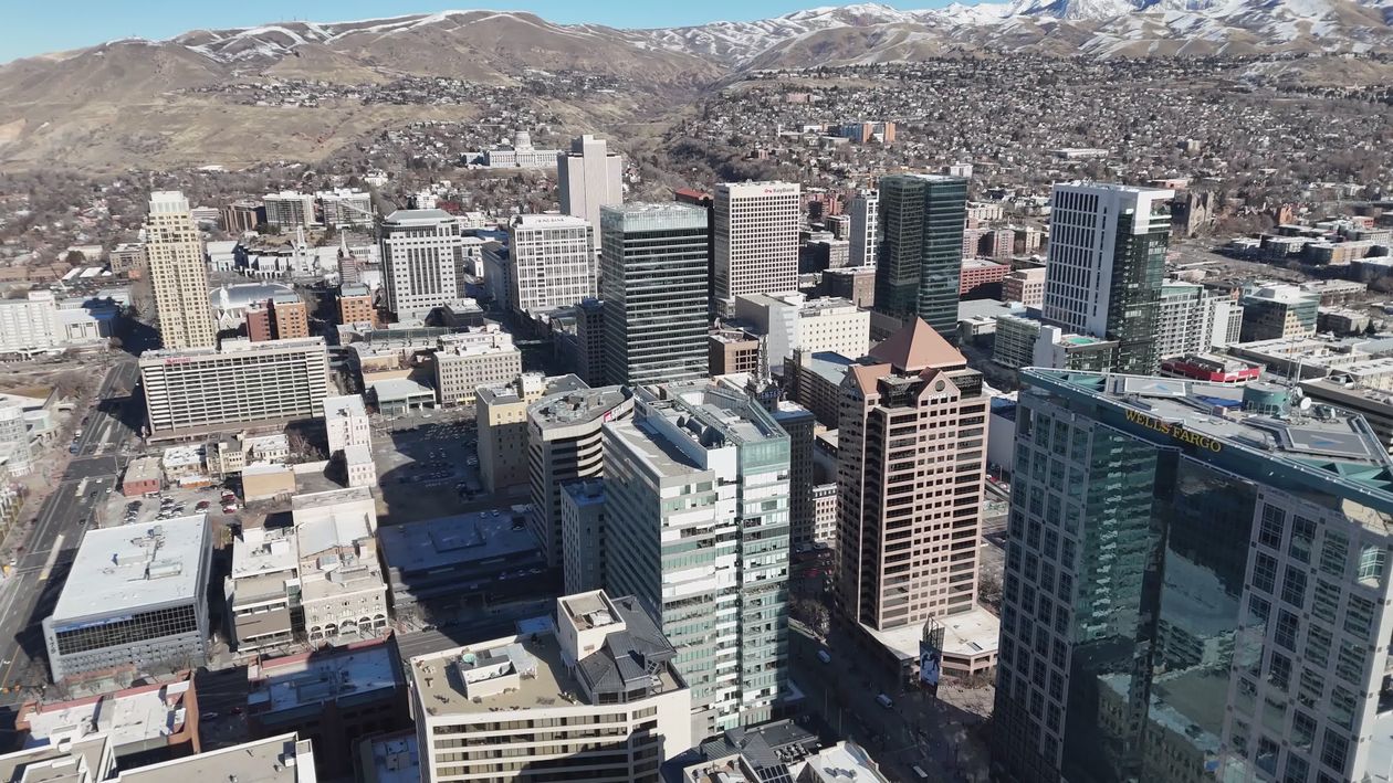 Aerial View of Downtown Cityscape in Winter Free Stock Video Footage ...