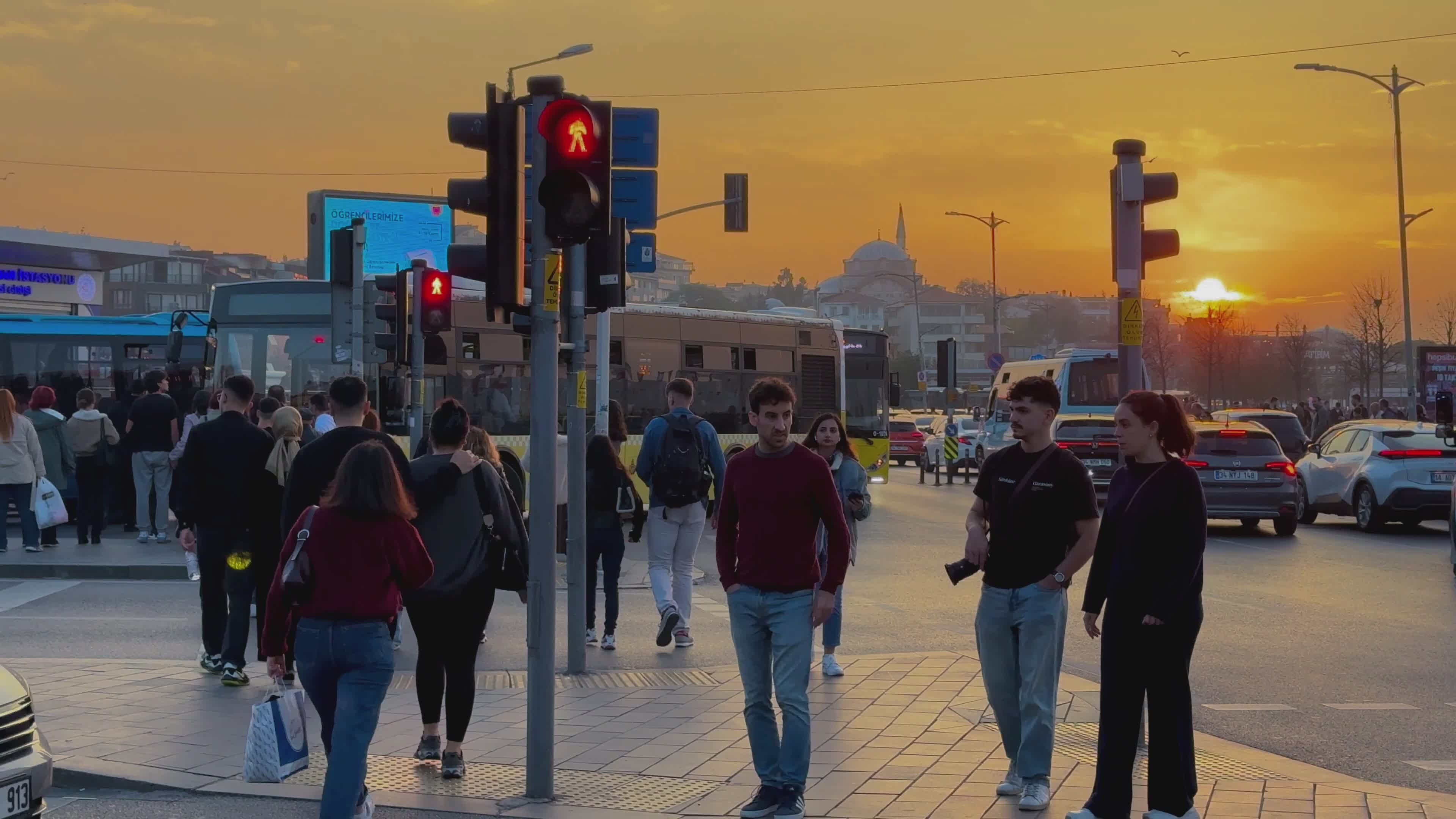 Bustling City Street at Sunset with Pedestrians Free Stock Video ...