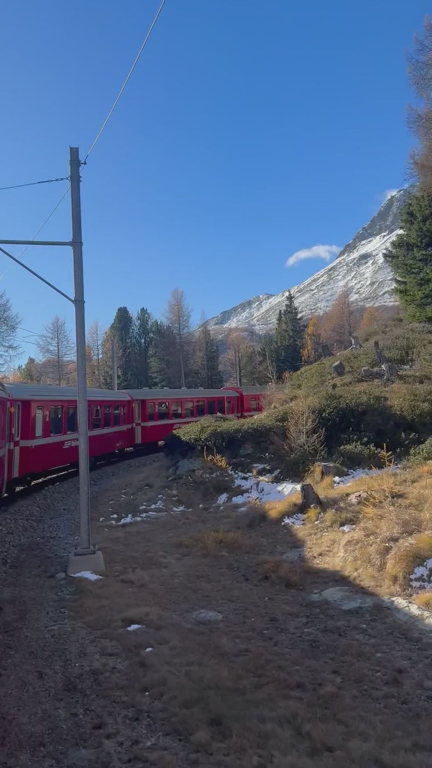 Red Train Go Scenic Red Train in Snowy Mountain Landscape Free Stock Video Footage ...