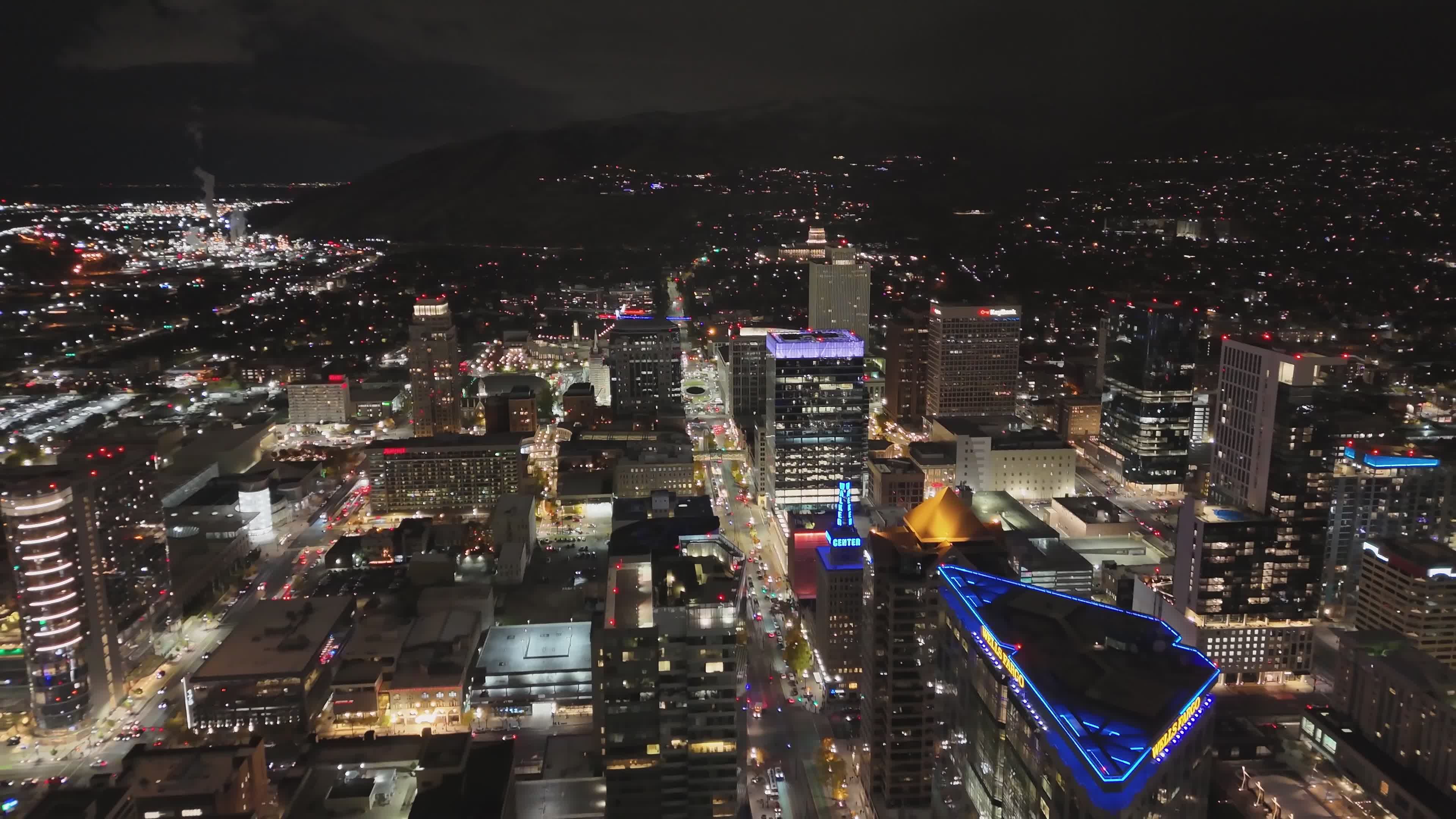Aerial Night View of Urban Skyline with Lights Free Stock Video Footage ...