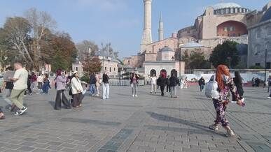 vibrant scene at hagia sophia istanbul
