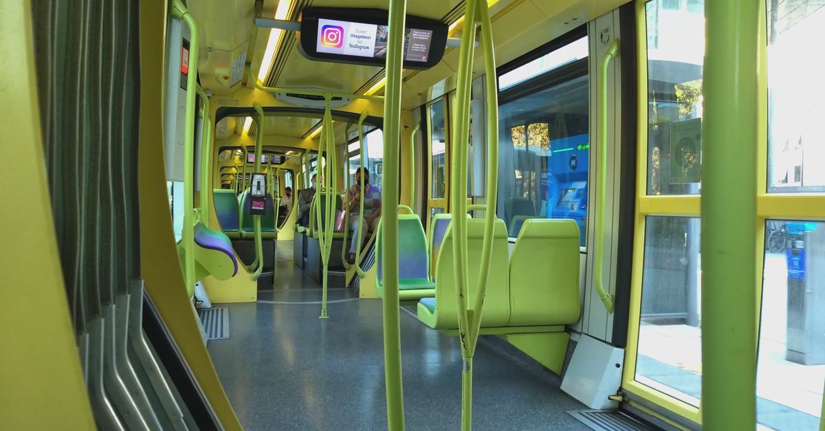 Modern Tram Interior in Vibrant Urban Setting Free Stock Video Footage ...