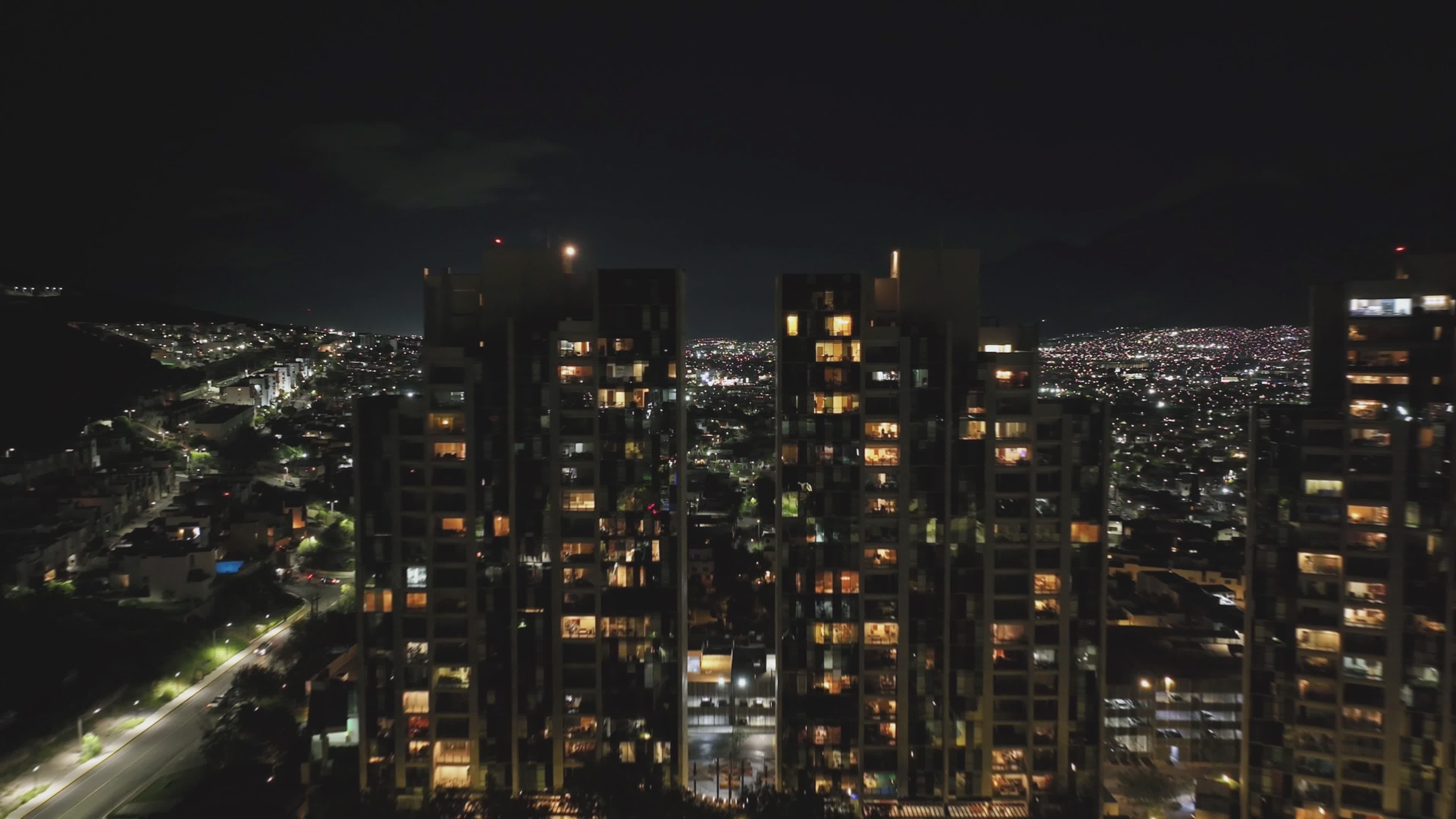 Night Aerial View of City Skyscrapers Free Stock Video Footage, Royalty ...