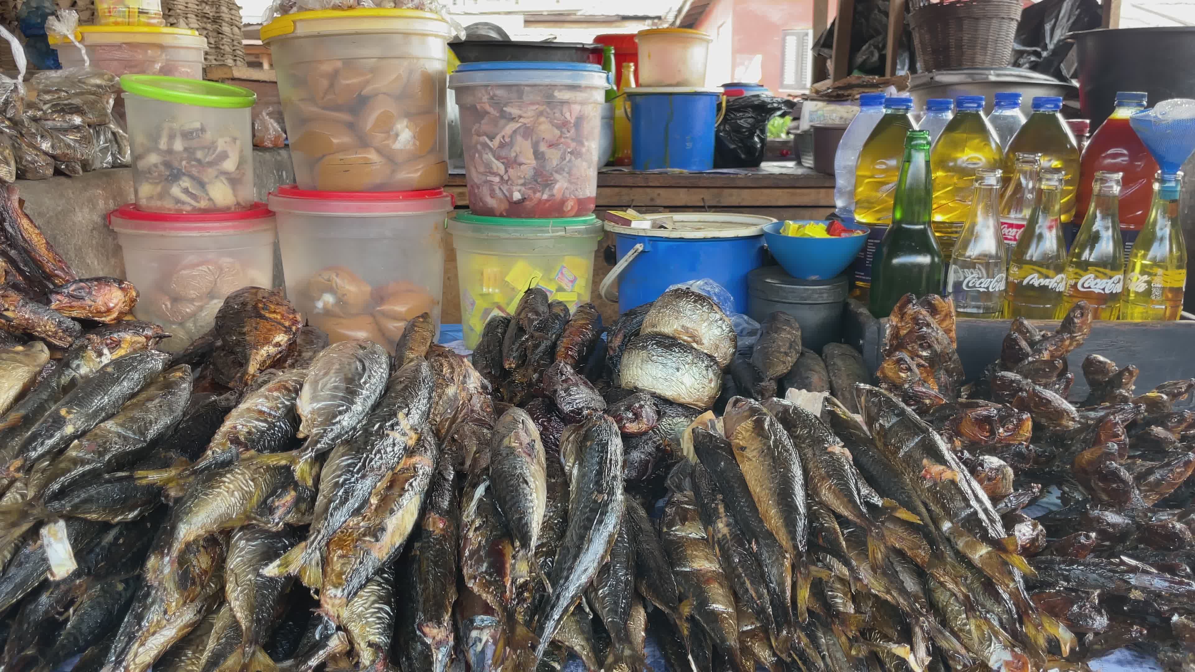 Vibrant Local Market with Dried Fish Display Free Stock Video Footage ...