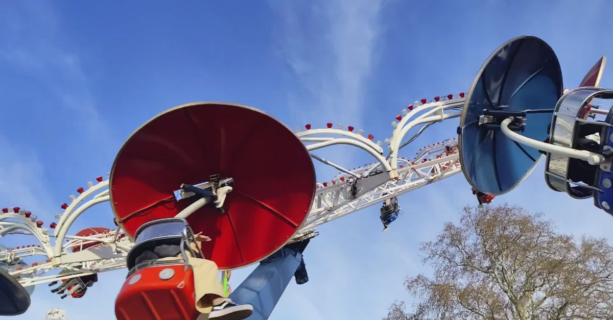 Spinning Rides Blue Thrilling Amusement Park Ride Under Blue Skies Free Stock Video Footage ...