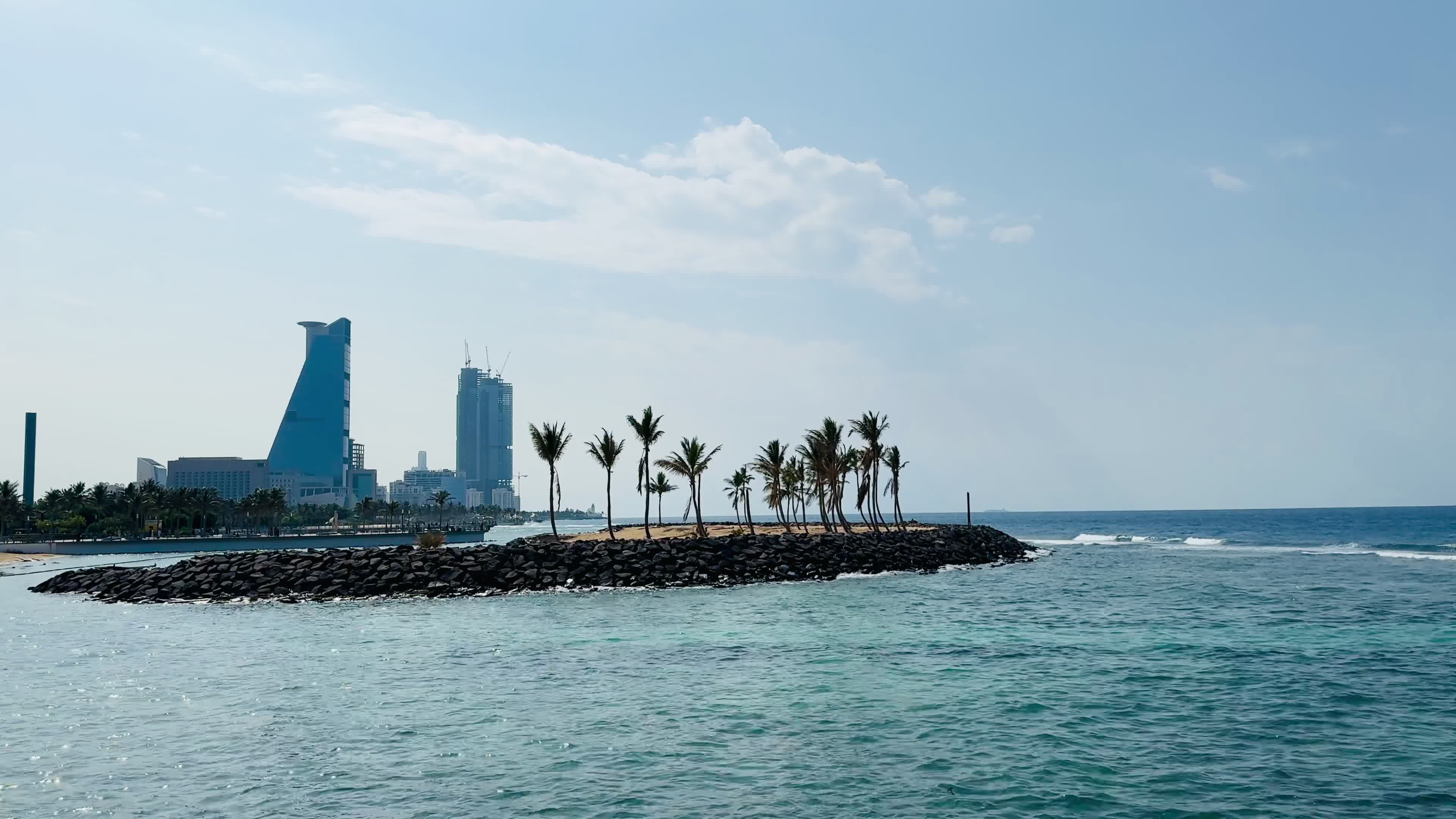 Jeddah Corniche Skyline with Blue Sea View Free Stock Video Footage ...