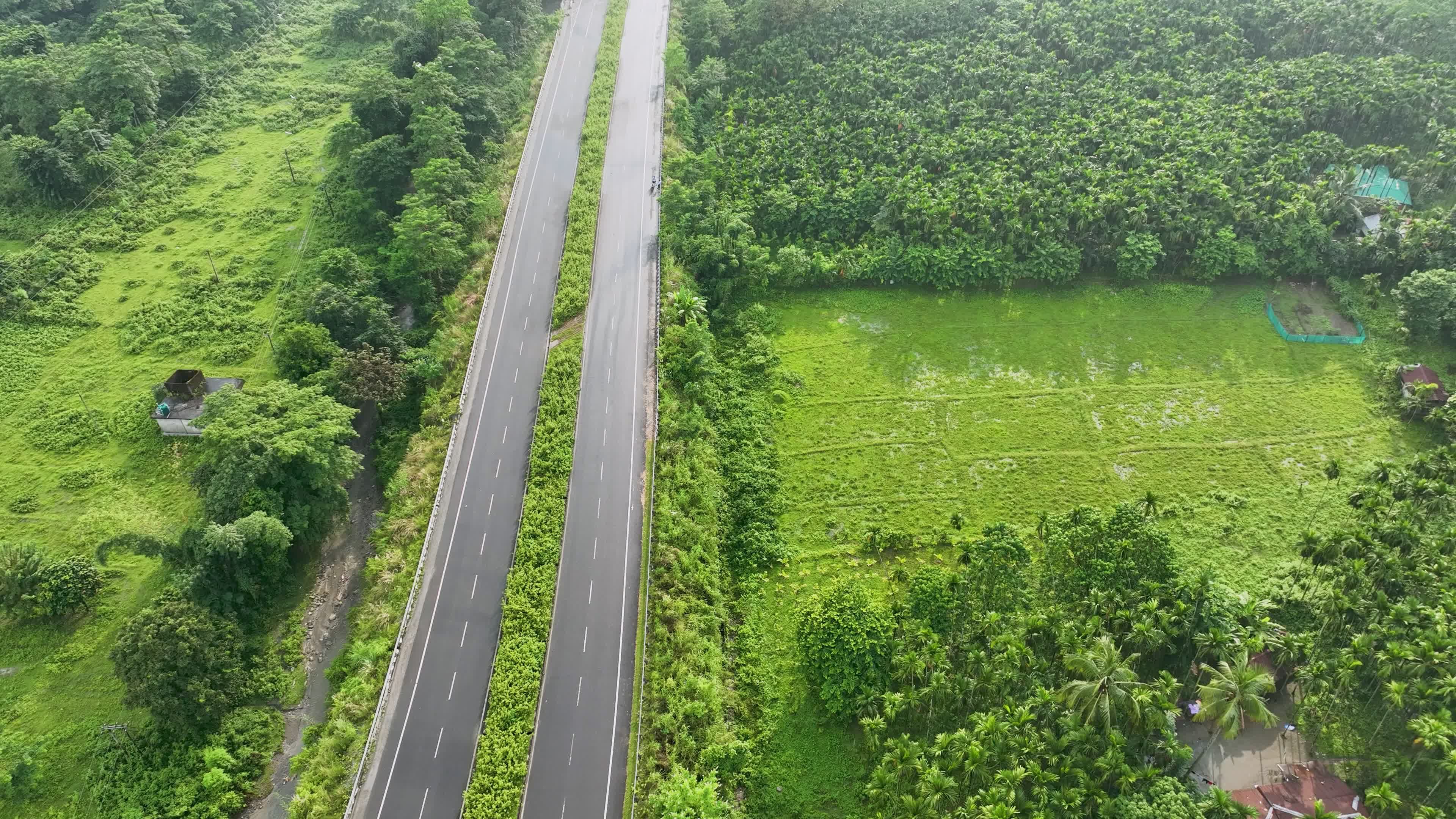 Aerial View of Green Landscape and Highway Free Stock Video Footage ...