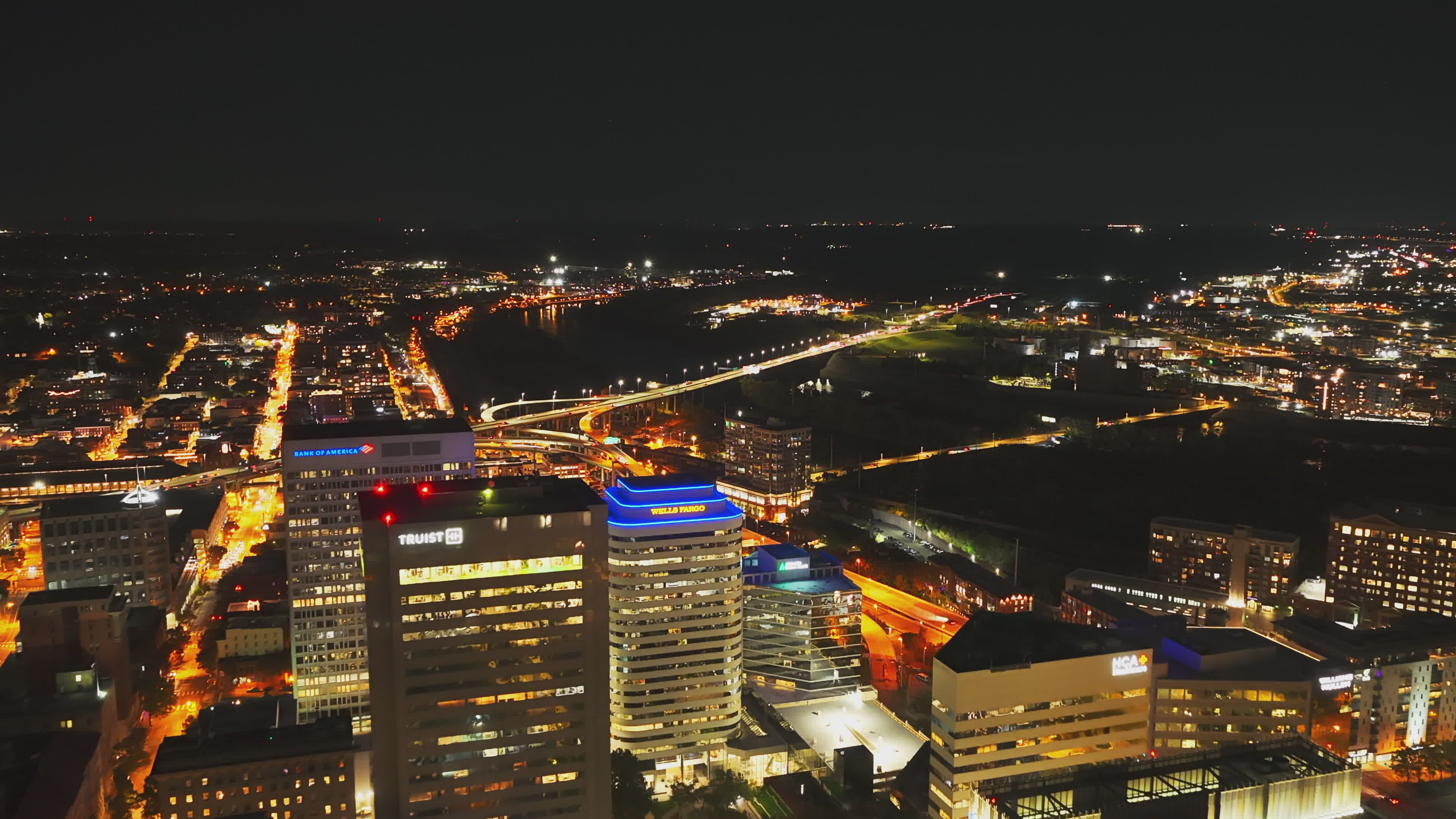 Aerial Night View of Downtown Richmond, Virginia Free Stock Video ...