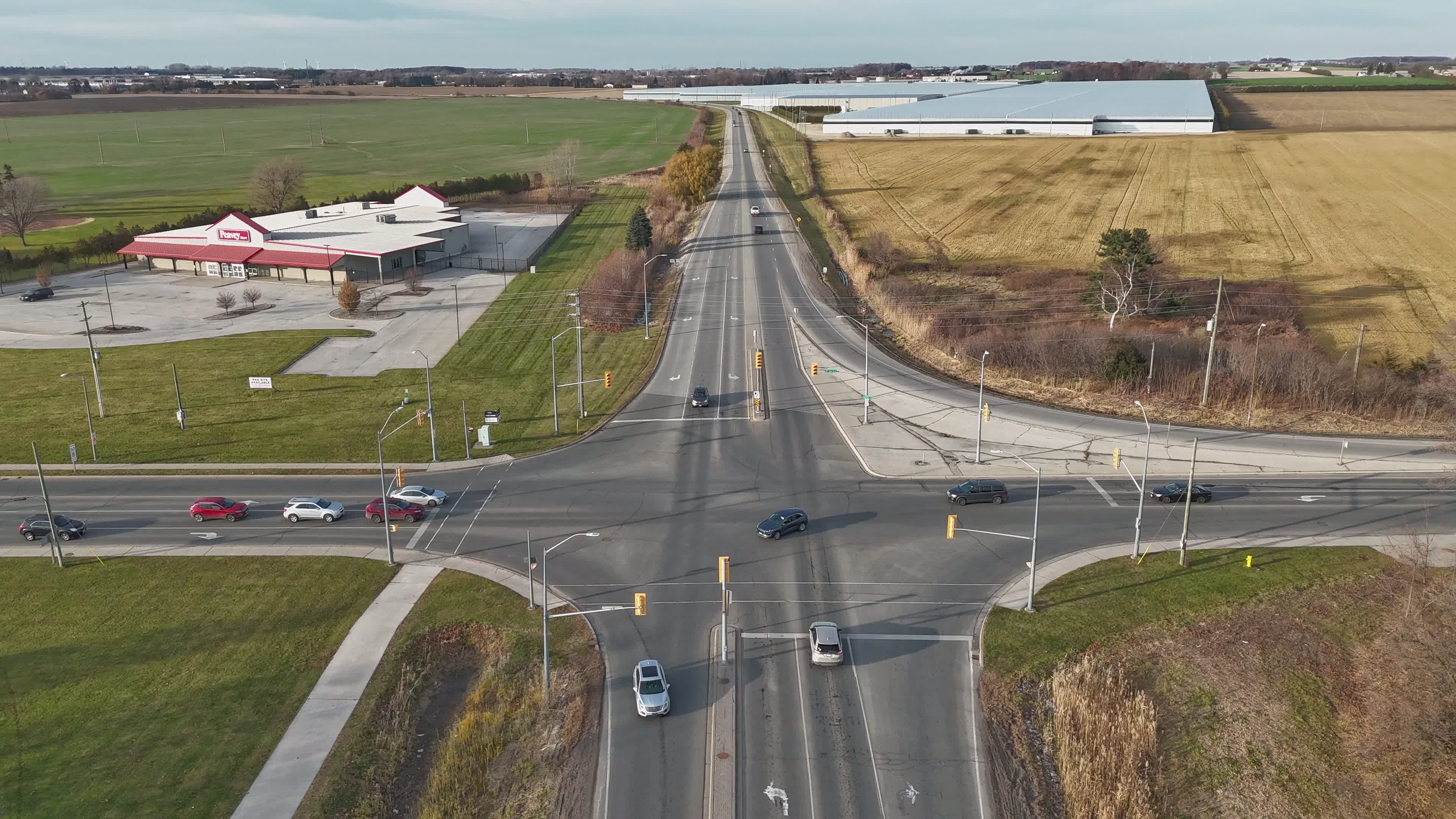 Aerial View of Rural Intersection and Traffic Free Stock Video Footage ...
