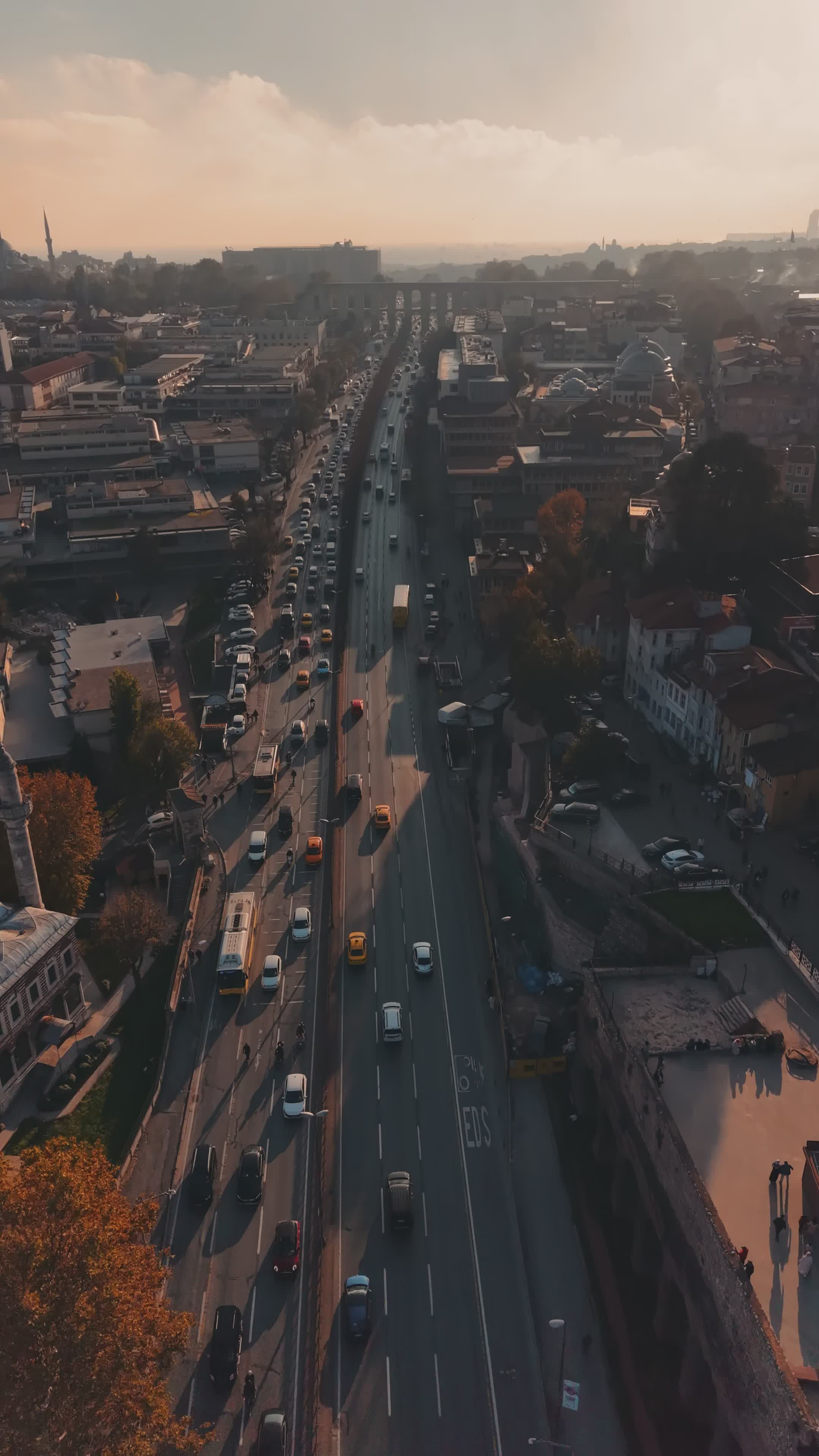 Aerial View of Busy Istanbul Street in Fall Free Stock Video Footage ...