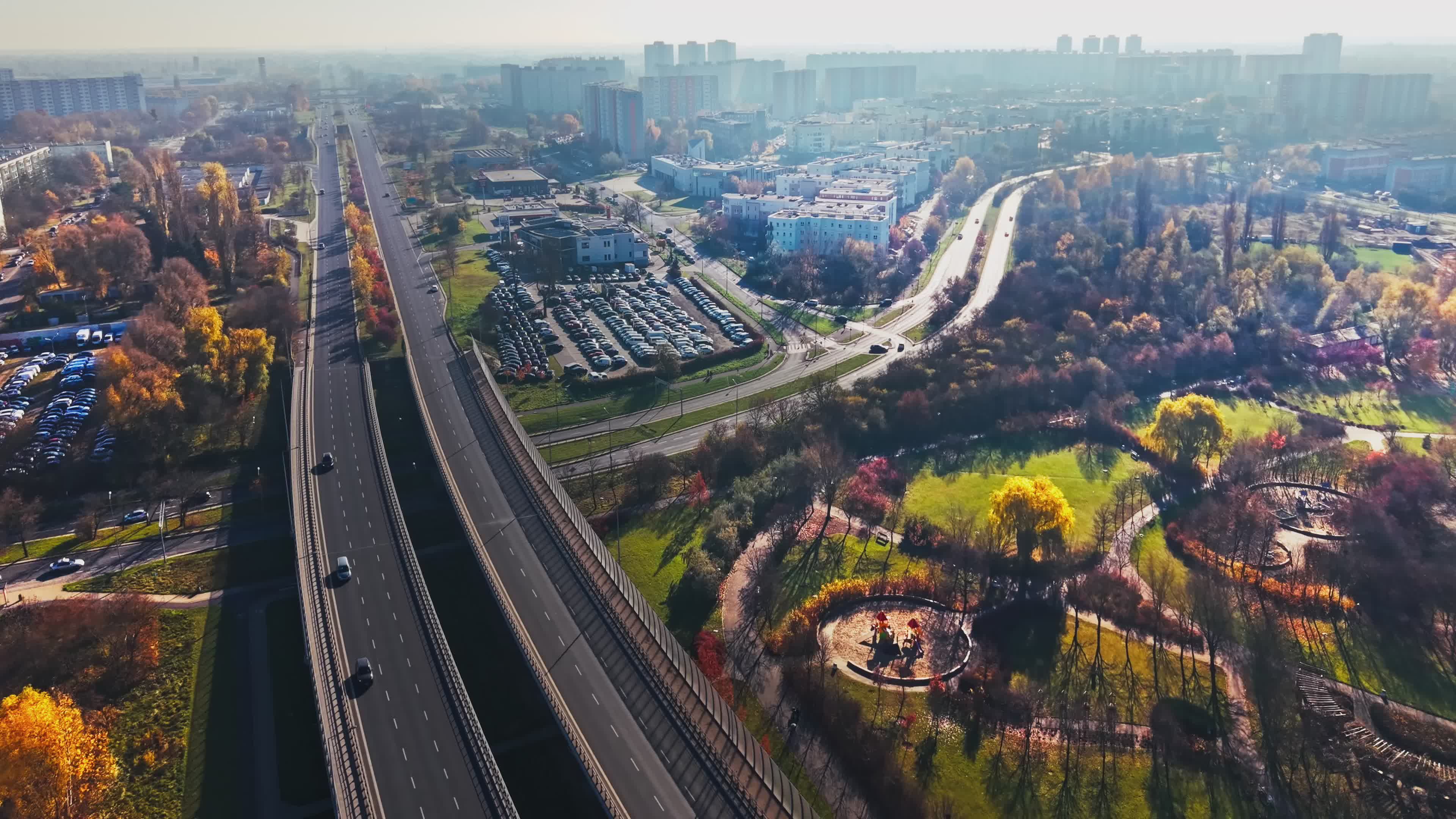 Aerial View of Urban Highway in Autumn Free Stock Video Footage ...