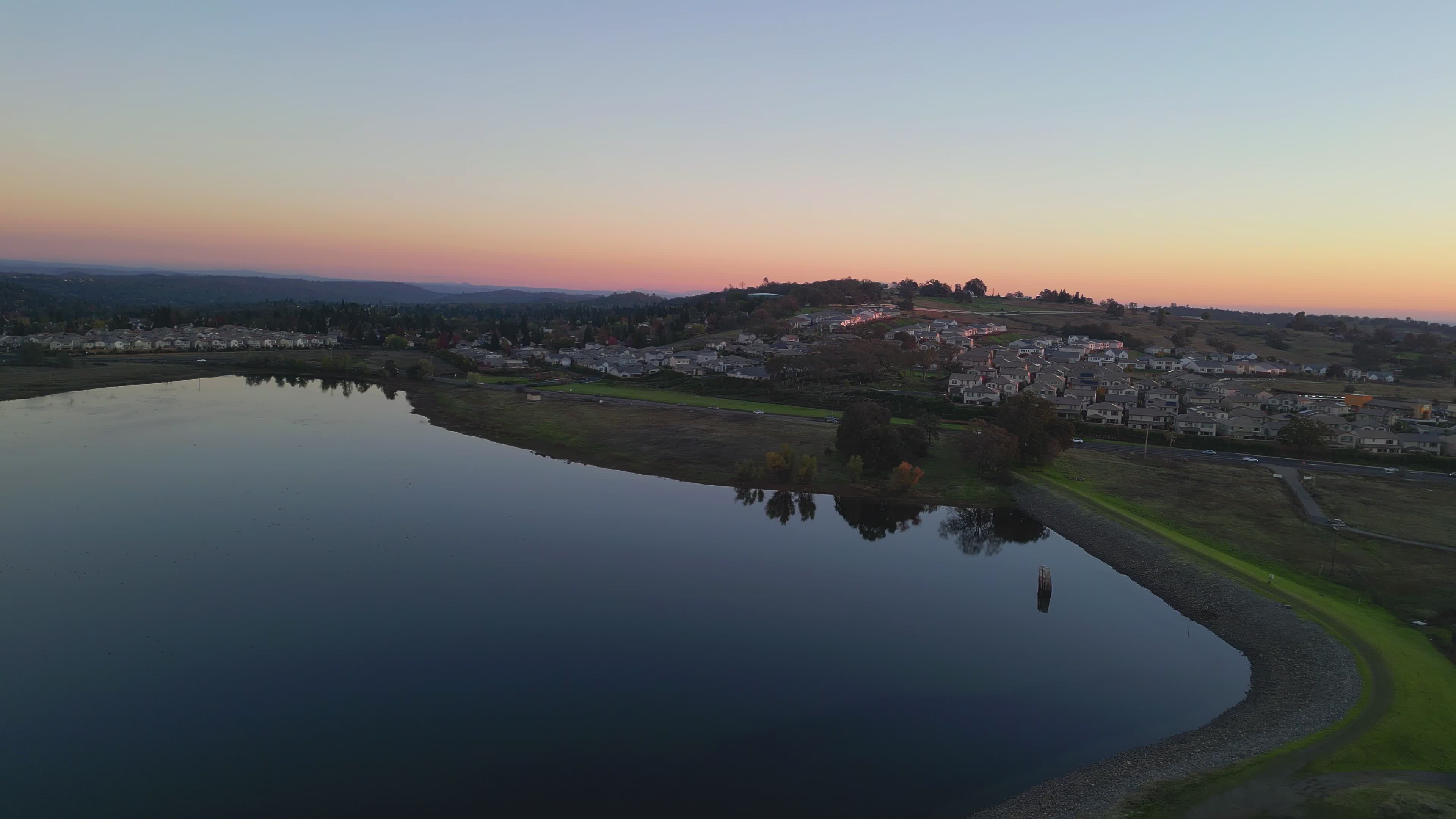 Scenic aerial view of lake at twilight Free Stock Video Footage ...