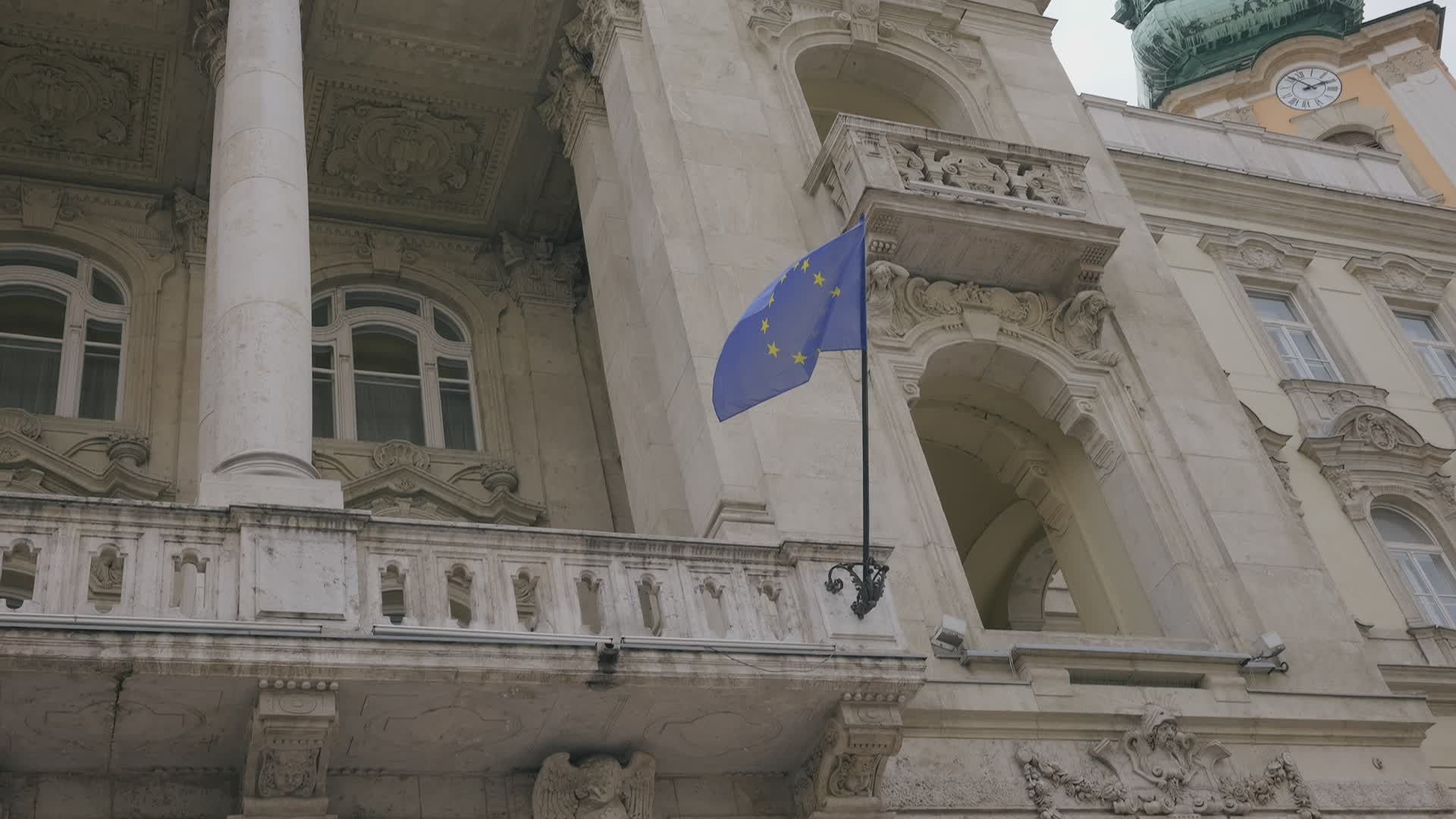 European Union Flag on Historic Building Free Stock Video Footage ...
