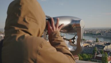 explorer viewing budapest from above