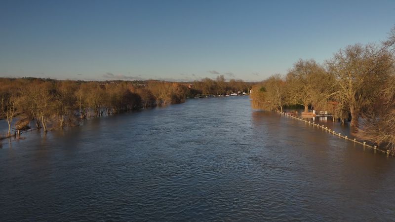 Drone Aerial View of Flooded River Landscape Free Stock Video Footage ...