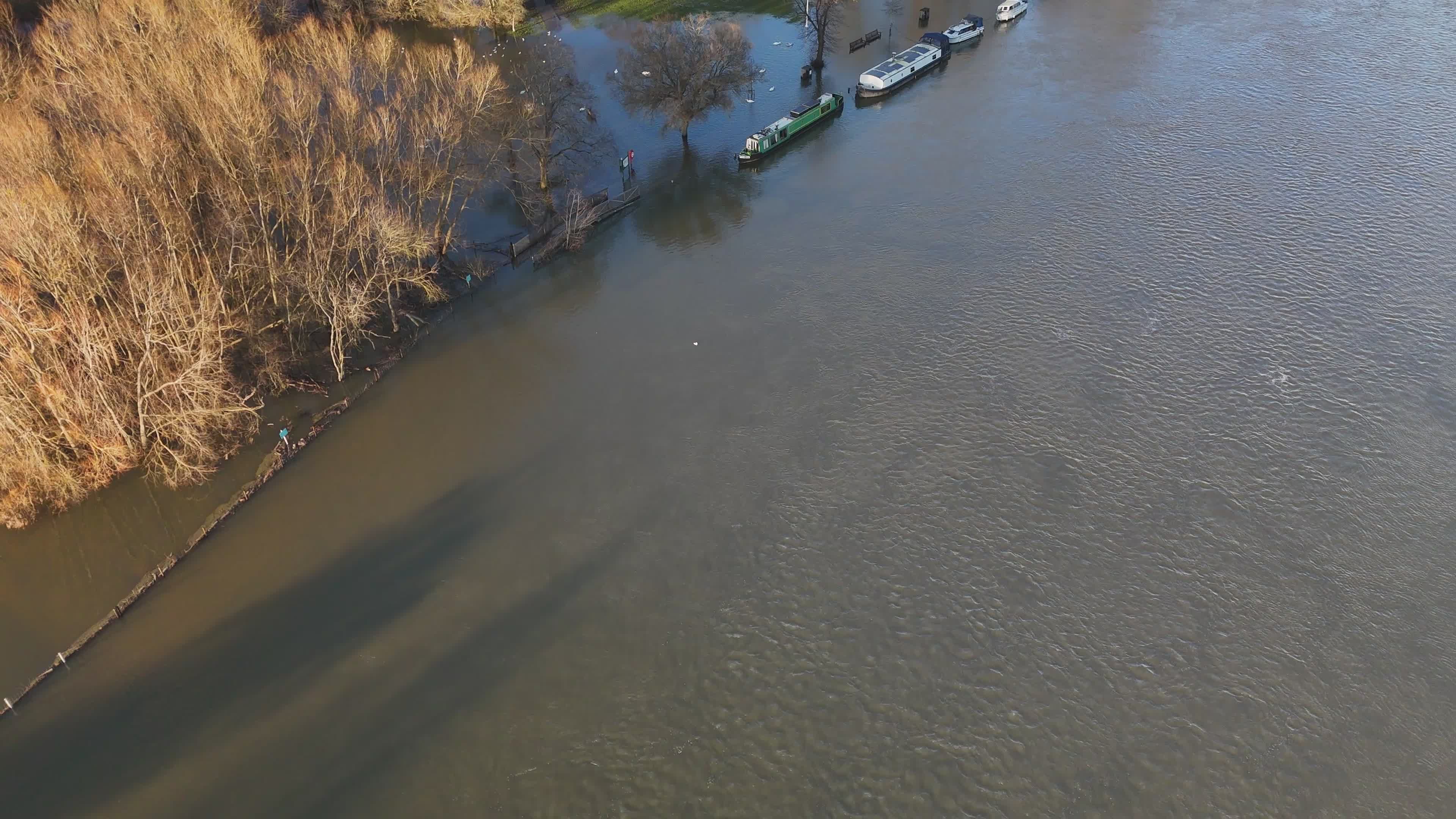 Drone Aerial View of Flooded River Landscape Free Stock Video Footage ...