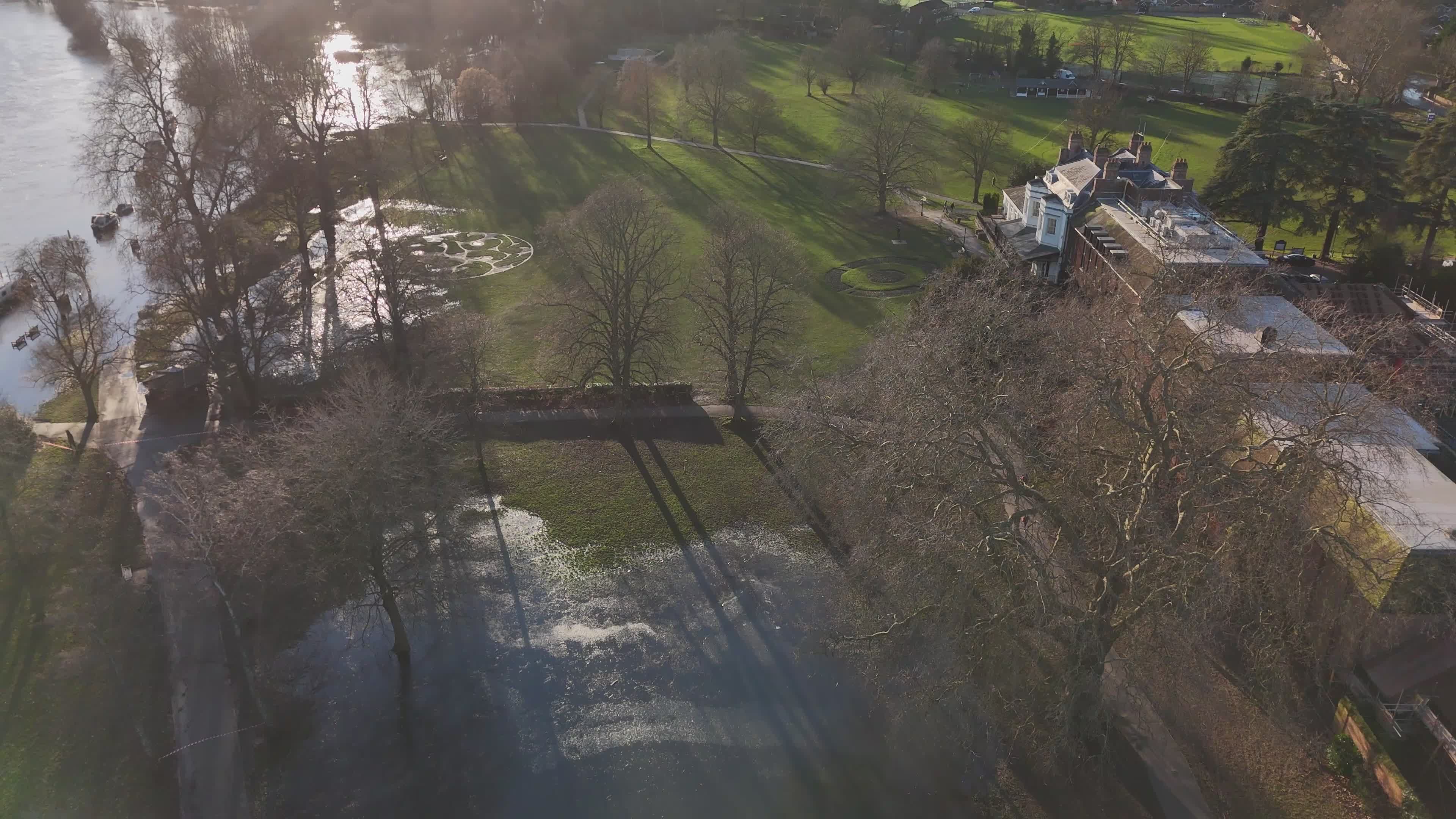Drone Footage of Flooded River Thames Park Free Stock Video Footage ...
