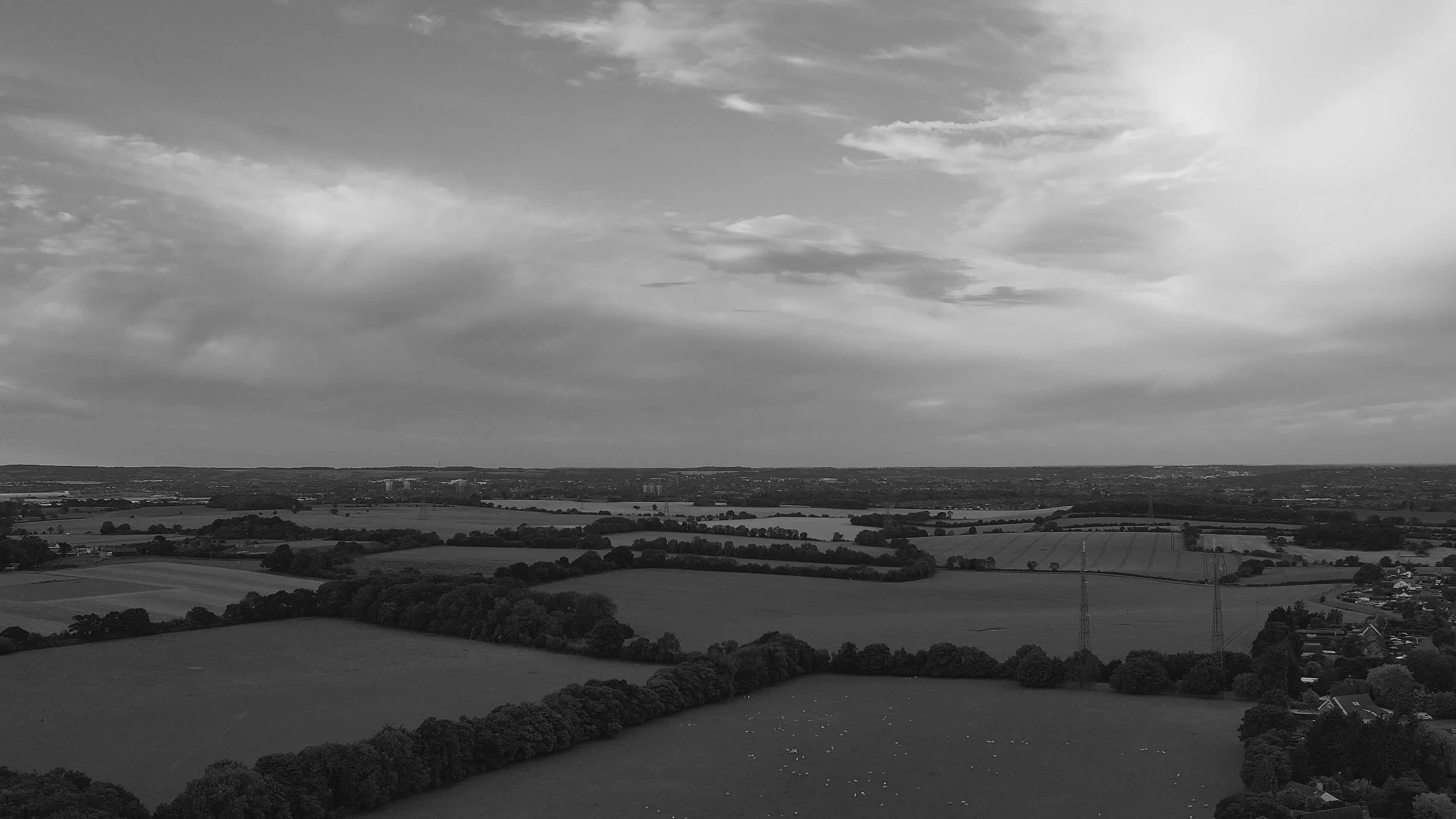 black and white aerial view of countryside landscape 34931981