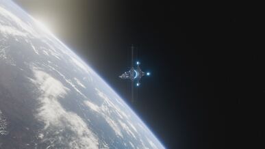 futuristic spaceship orbiting earth