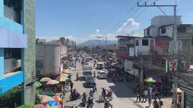 vibrant busy street market with urban scene
