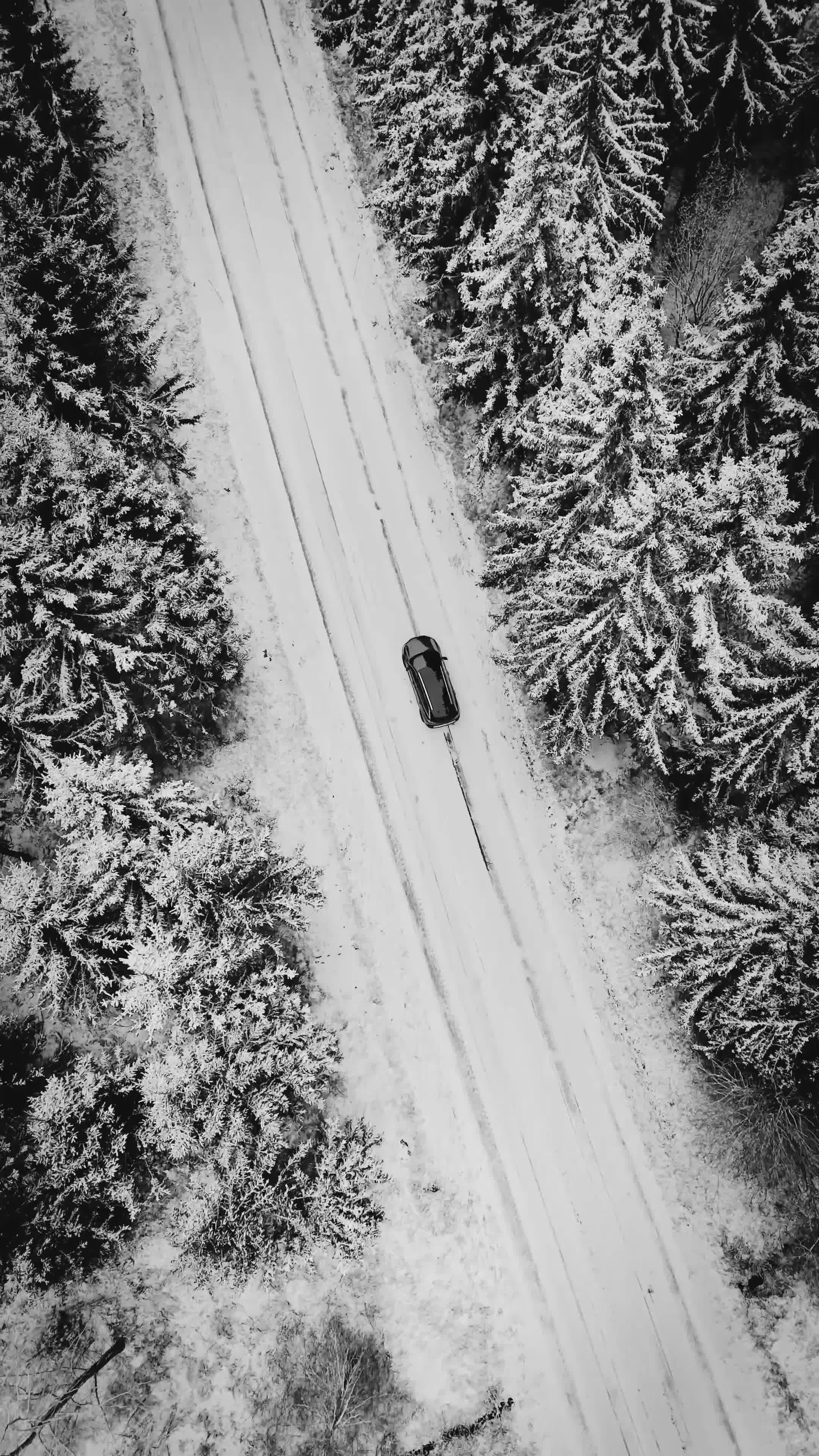 Aerial Drone View of Snowy Scandinavian Road Free Stock Video Footage ...