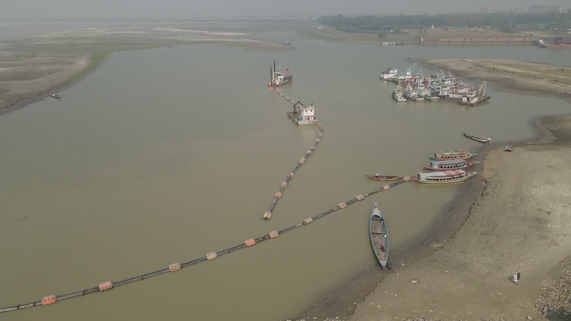 Aerial View of River with Docked Boats Free Stock Video Footage ...