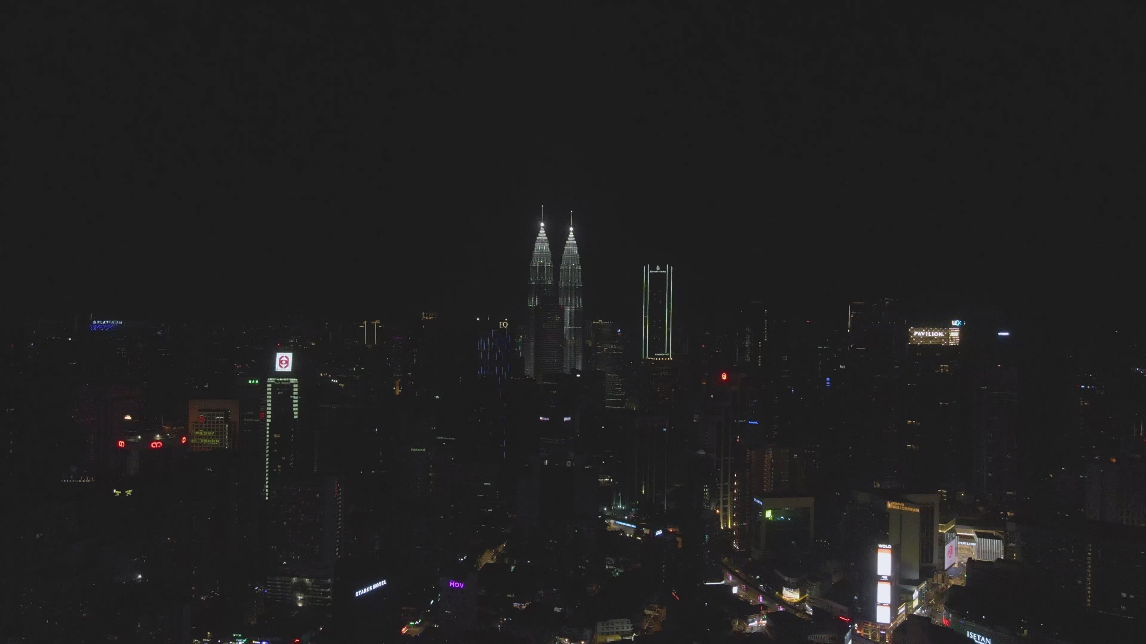 Kuala Lumpur Cityscape Night Drone Aerial View Free Stock Video Footage ...