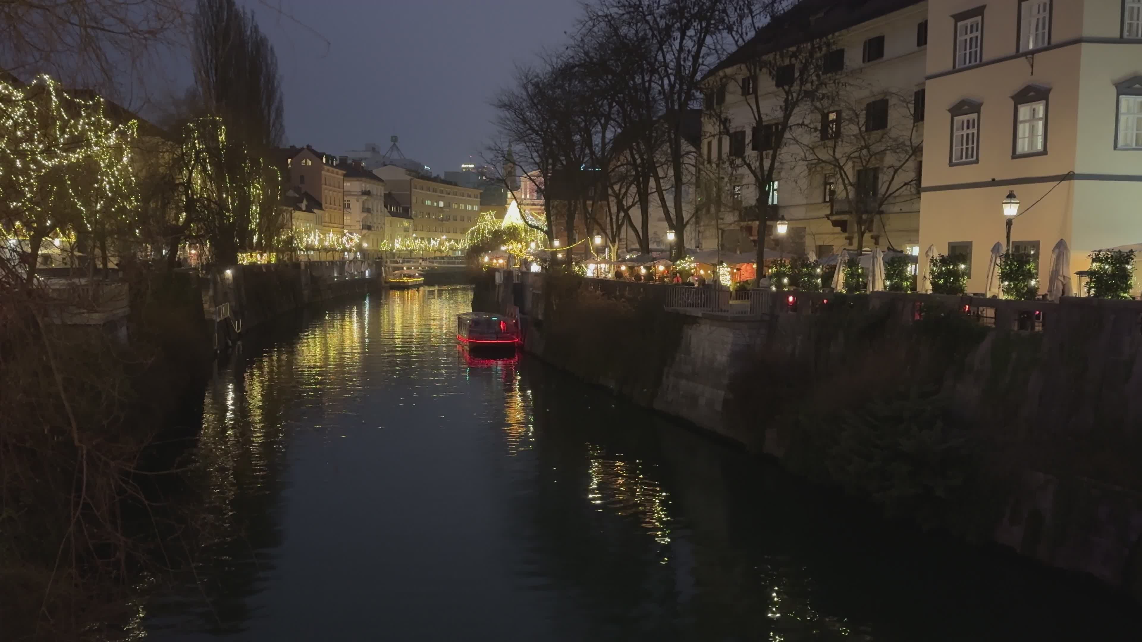 Charming Night River Scene with Festive Lights Free Stock Video Footage ...