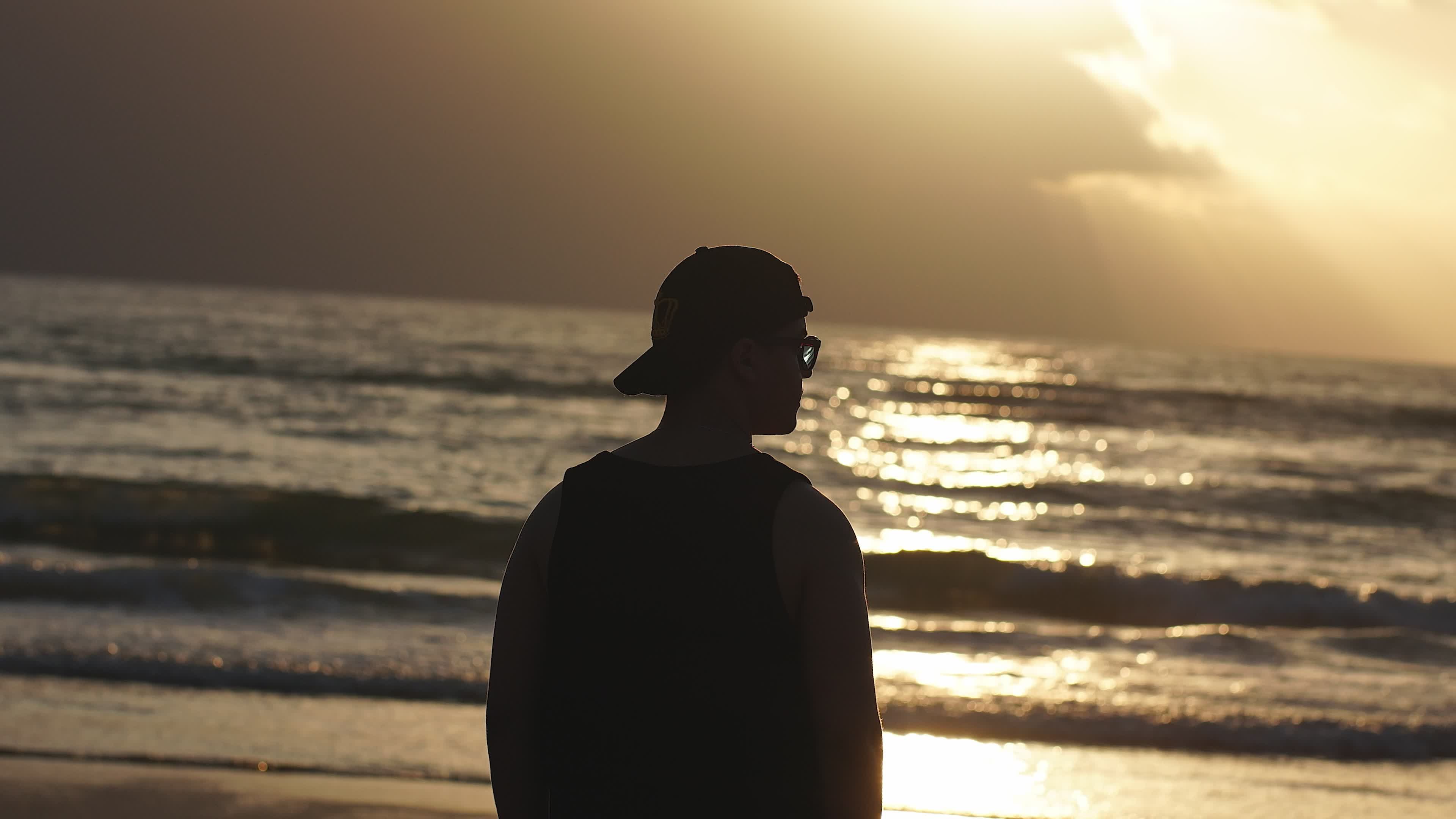 Silhouette of Man on Beach at Sunset Free Stock Video Footage, Royalty ...