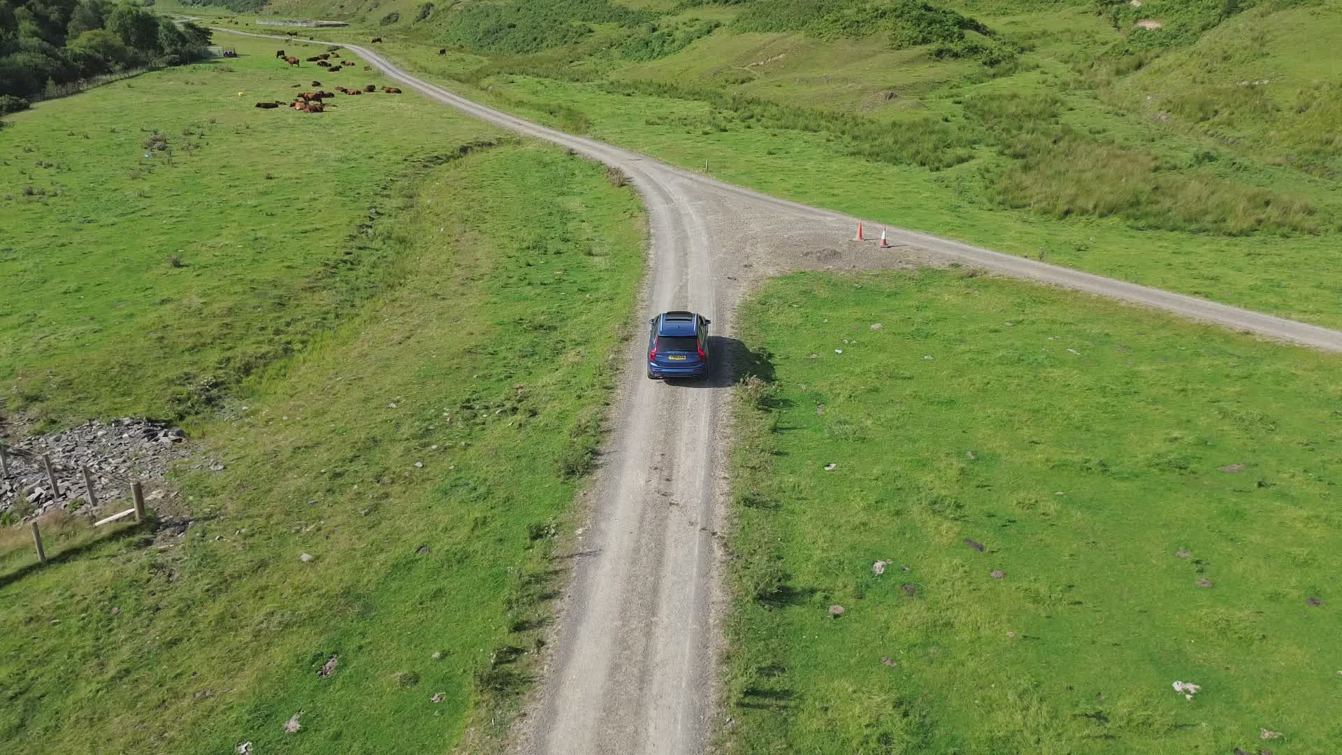 Aerial View of Car on Rural Road in Scenic Countryside Free Stock Video ...