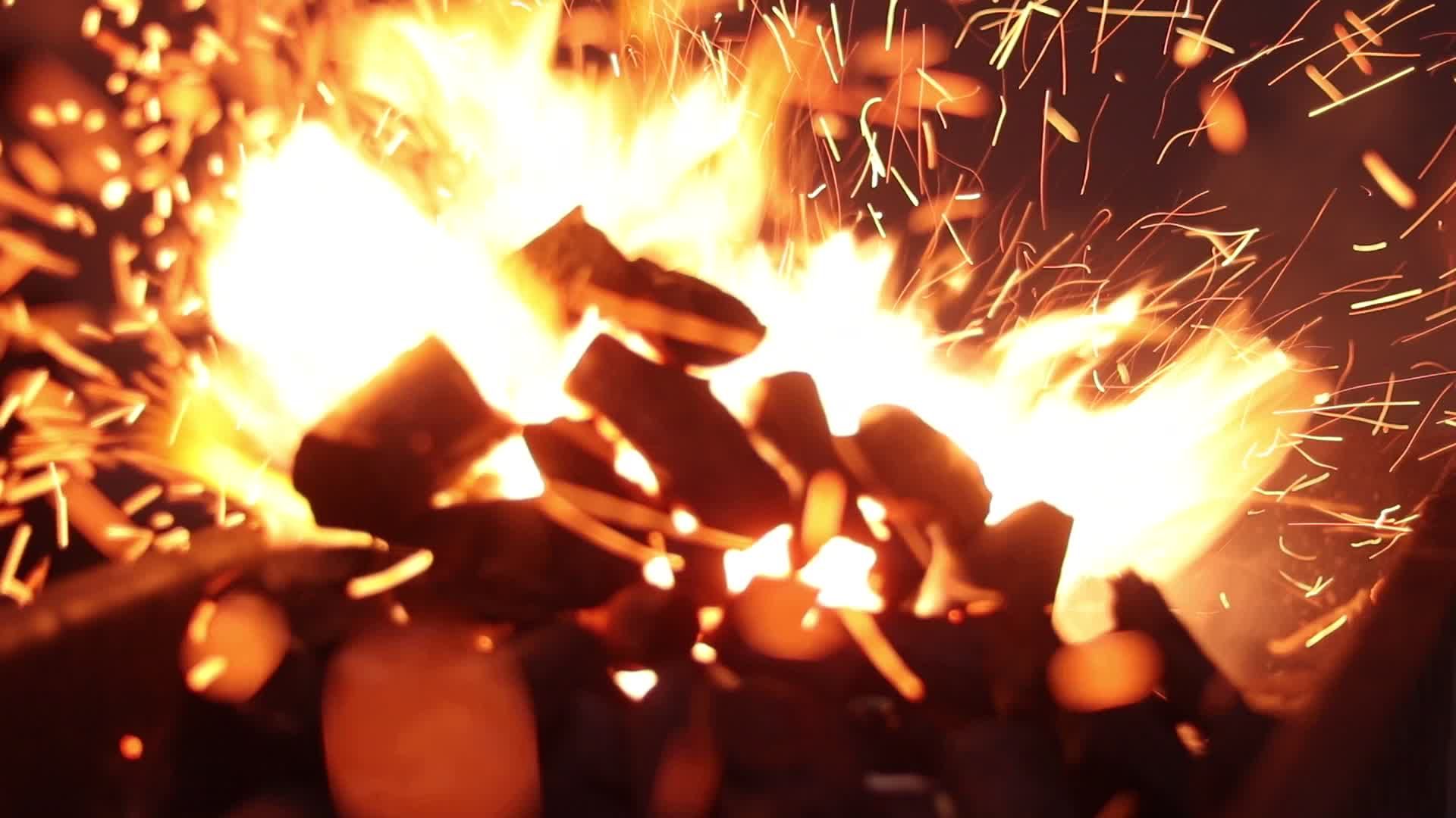 Close-up of Crackling Fire with Flying Sparks Free Stock Video Footage ...