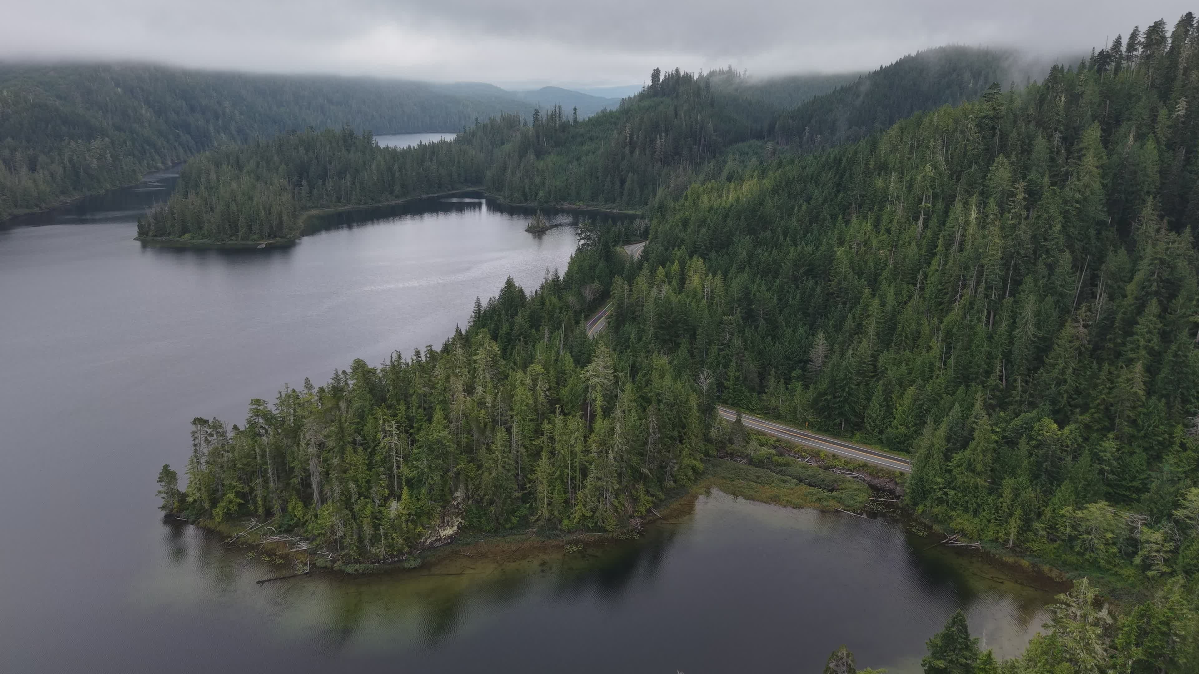 Serene Aerial View of Misty Forested Lake Free Stock Video Footage ...