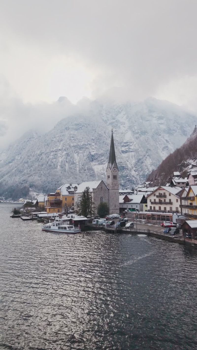 Scenic winter morning in hallstatt austria