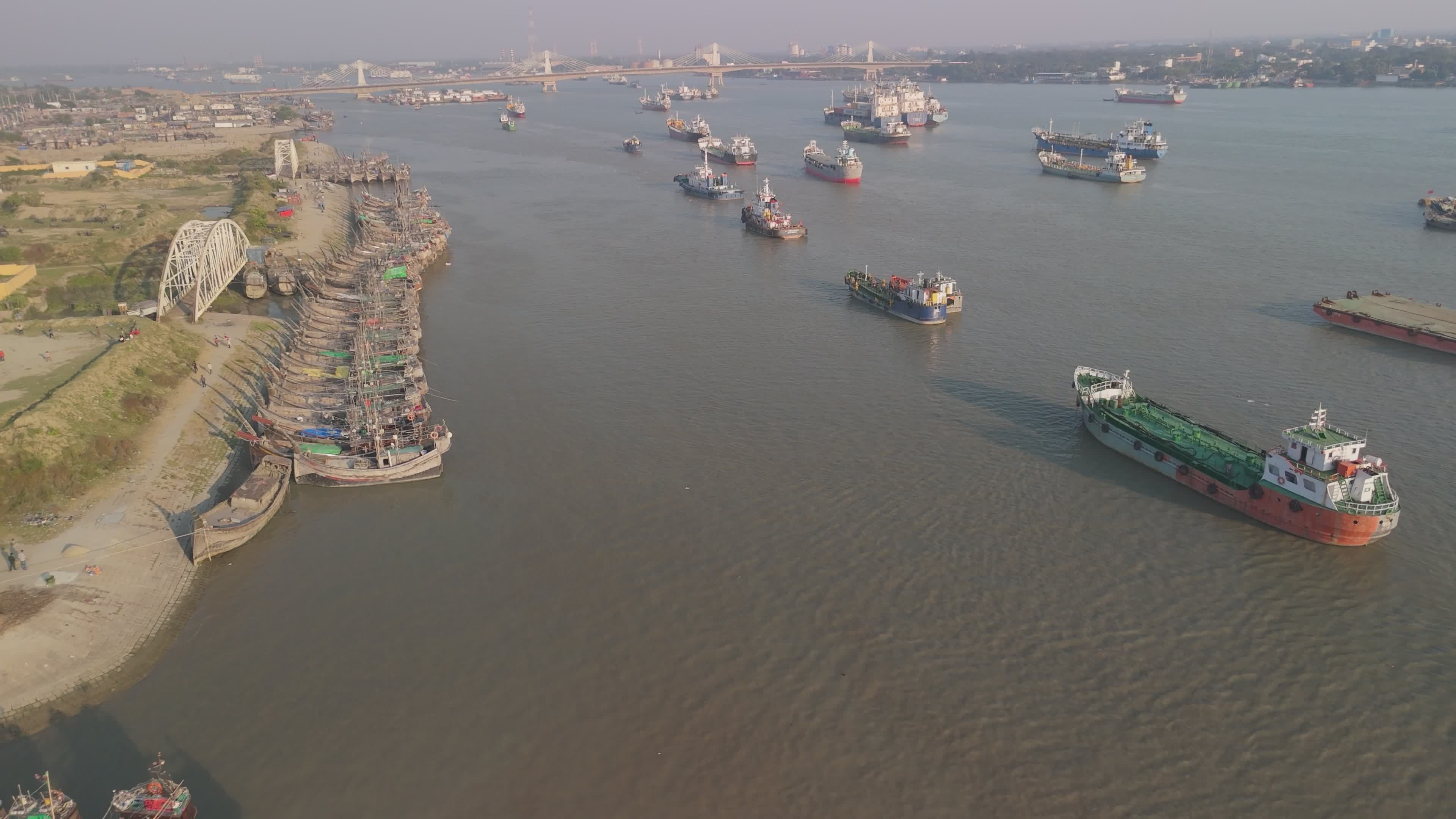 Aerial View of Busy Shipping Port with Cargo Ships Free Stock Video ...