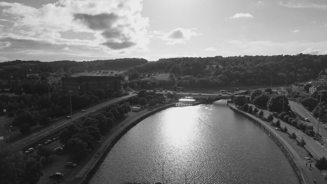 Stunning Aerial View of Scenic River and Bridge Free Stock Video ...