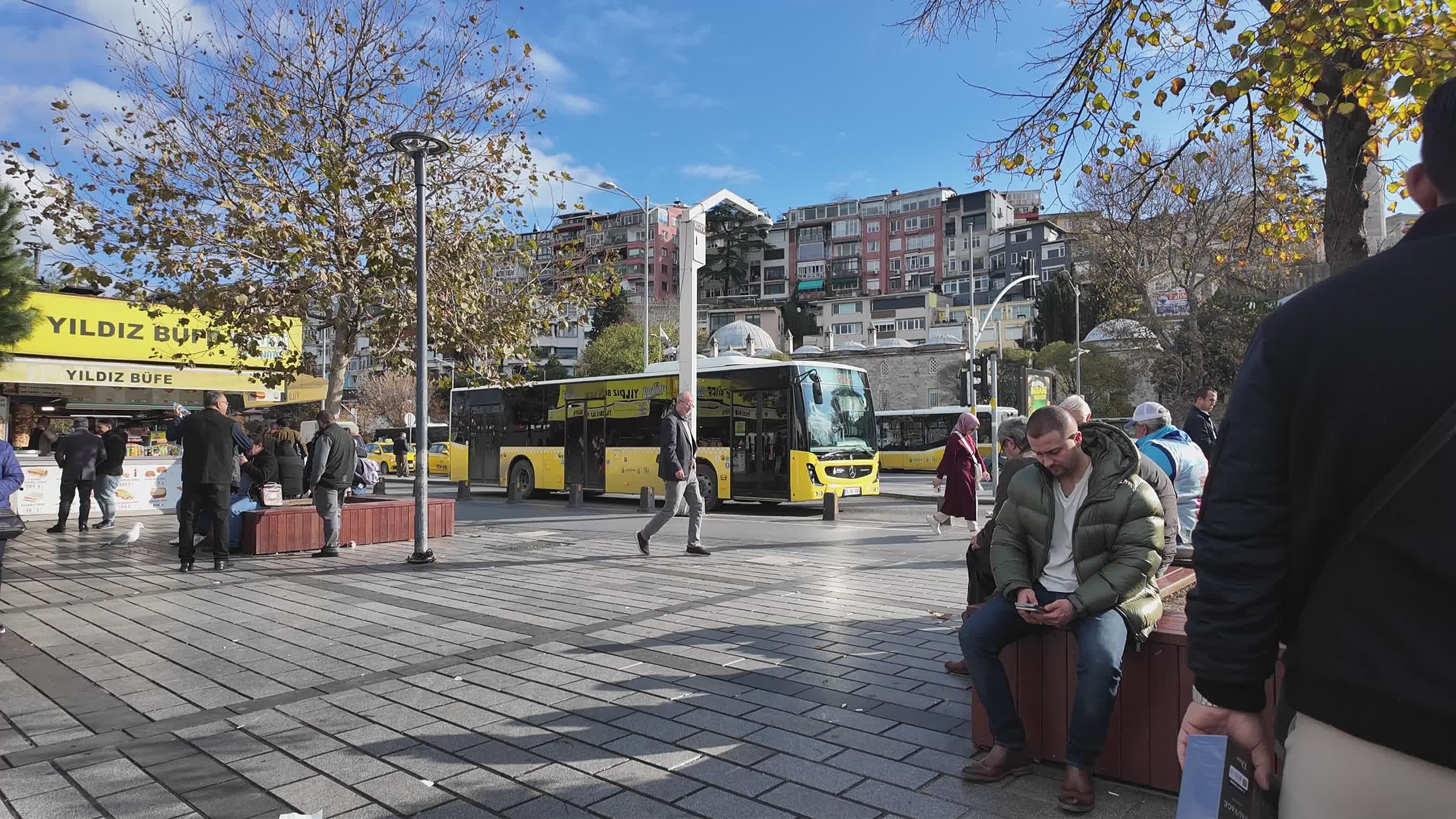 Bustling City Square with Public Transit Scene Free Stock Video Footage ...
