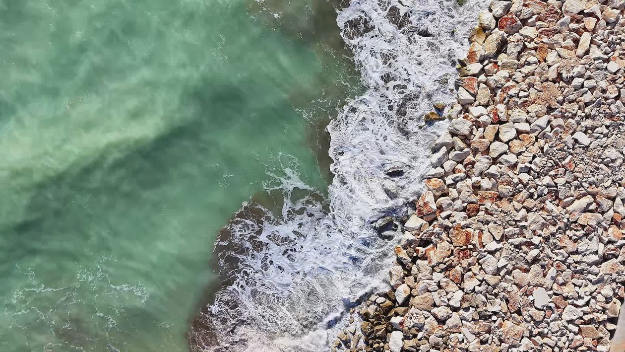 Ocean Line View Aerial View of Rocky Shoreline and Ocean Waves Free Stock Video Footage ...