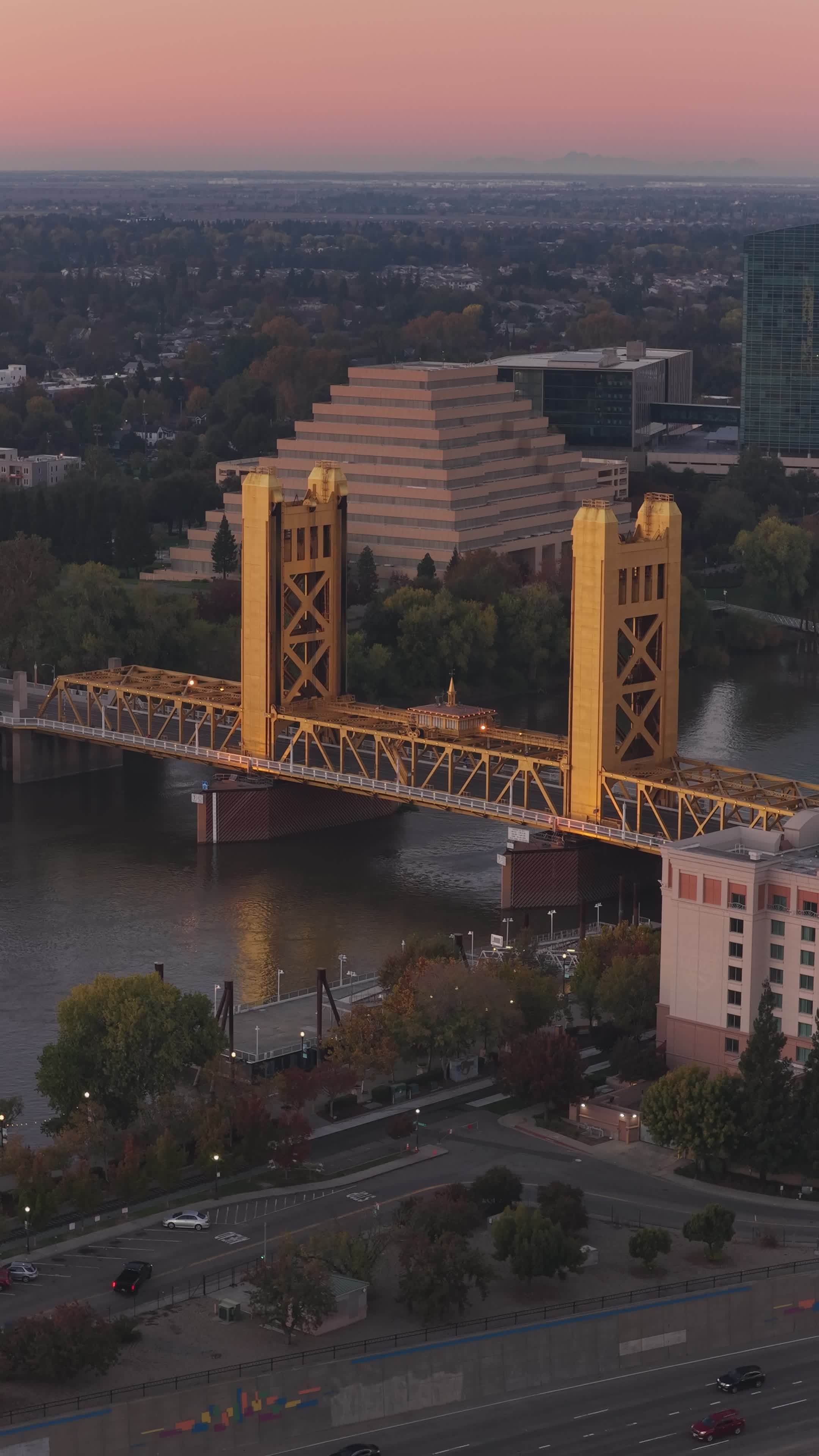 Aerial View of Tower Bridge at Sunset, Sacramento Free Stock Video ...
