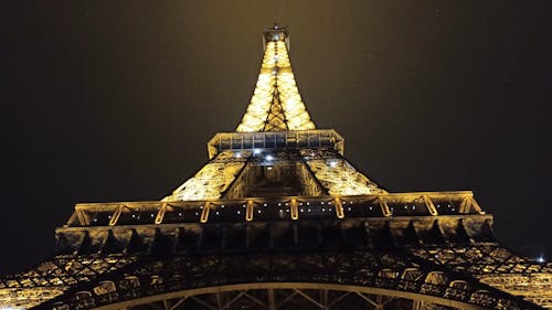 Lights Display On Eiffel Tower At Night
