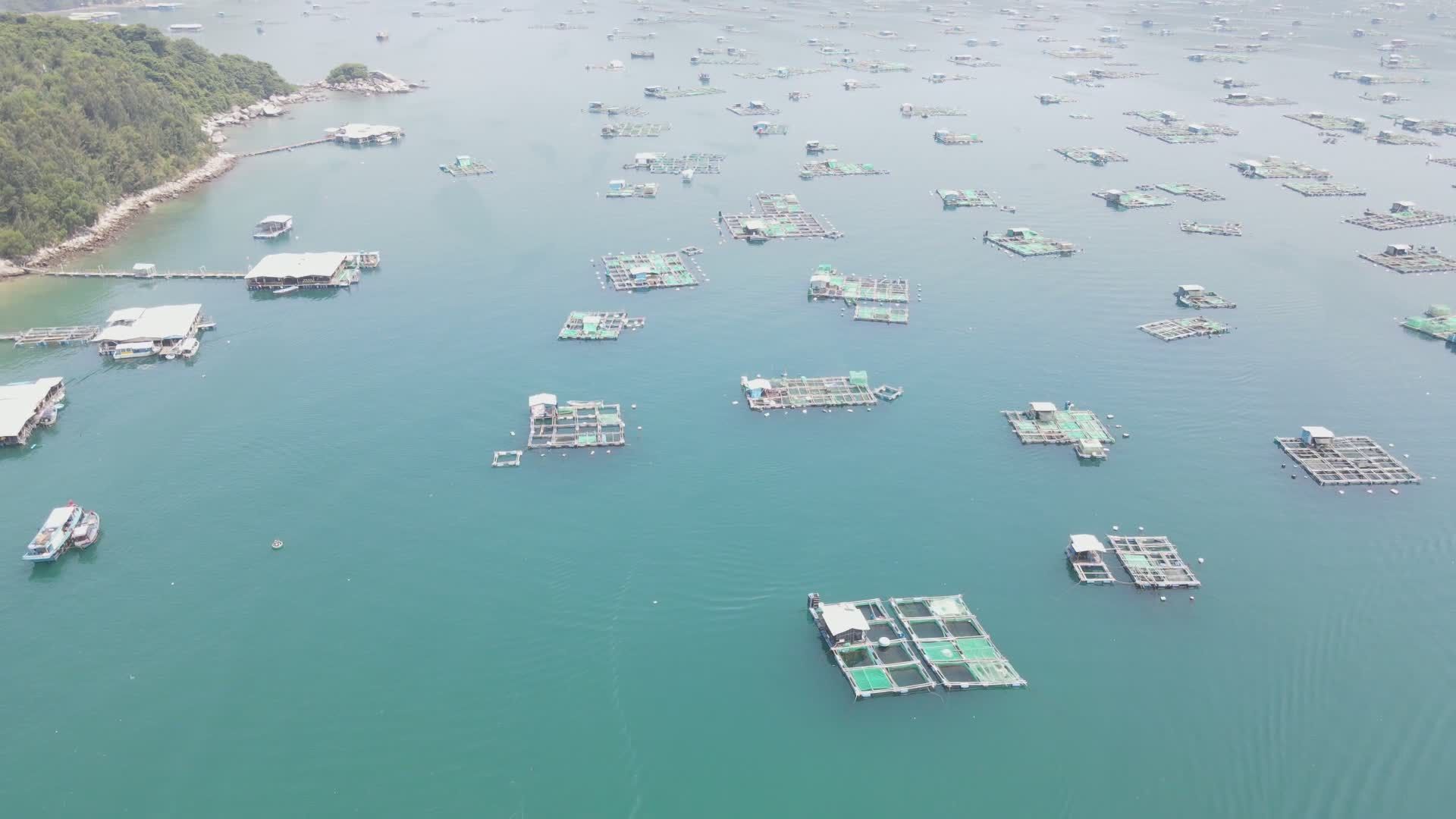 Aerial View of Fish Farms in Tropical Bay Free Stock Video Footage ...