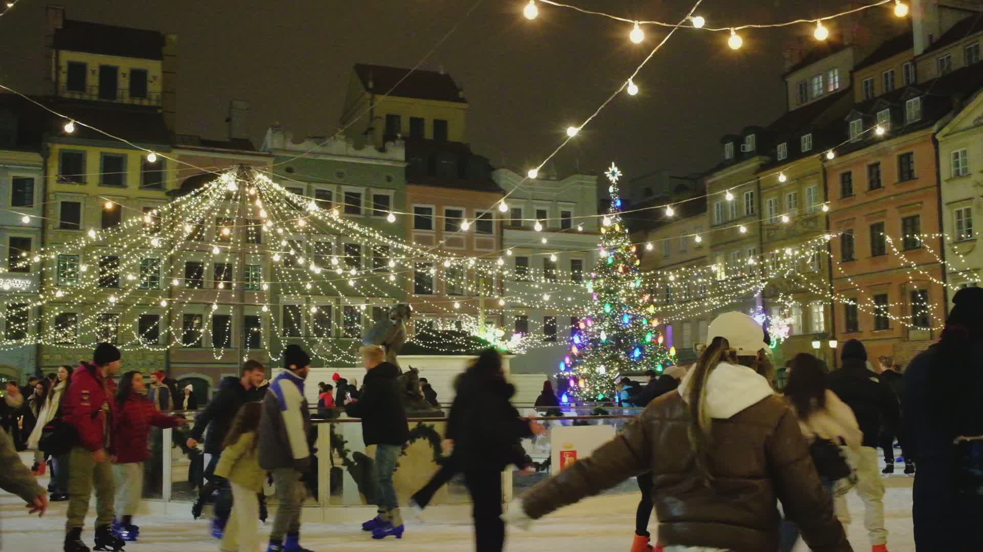 Charming Christmas Ice Rink in Warsaw Free Stock Video Footage, Royalty ...